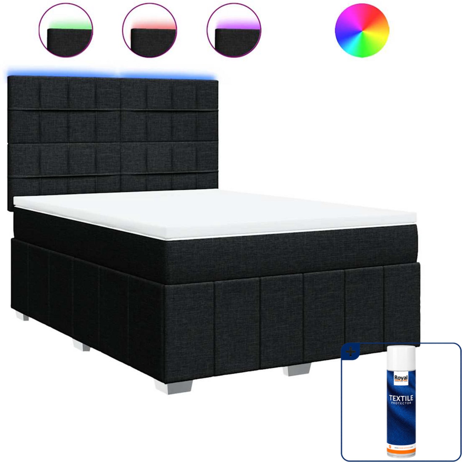 vidaXL boxspring - Small double - 140 x 200 cm - zwart - Inclusief textielbeschermer 500 ml