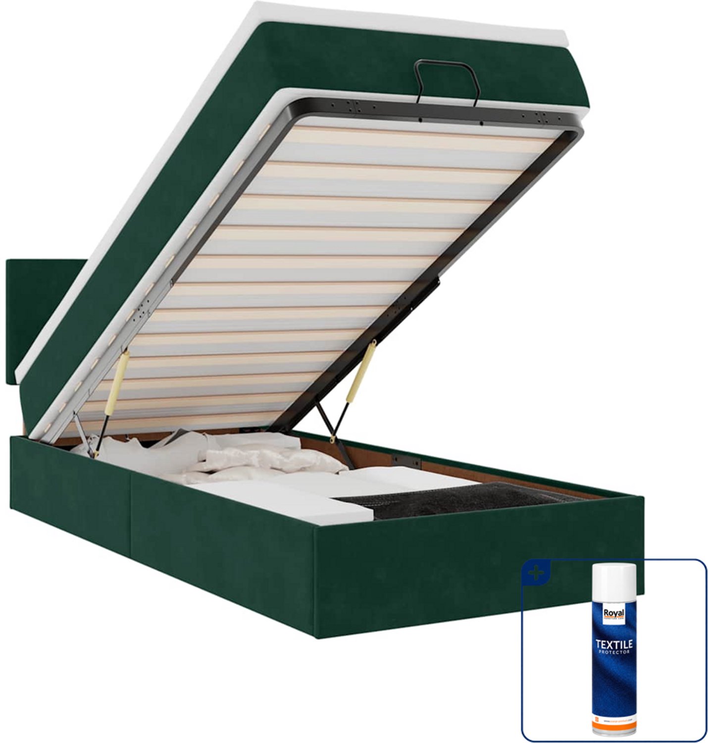 vidaXL bed met matras en led - 90 x 200 cm - fluweel - donkergroen - Inclusief textielbeschermer 500 ml Blauw