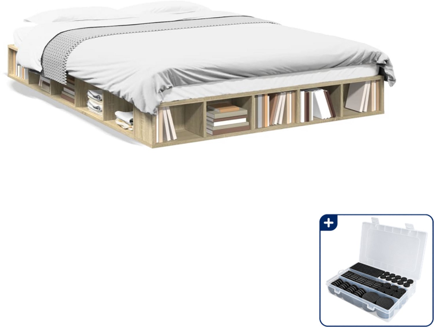 vidaXL bedframe - 150 x 200 cm - bewerkt hout - sonoma eiken - Inclusief antikrasvilt 177-delig Bruin