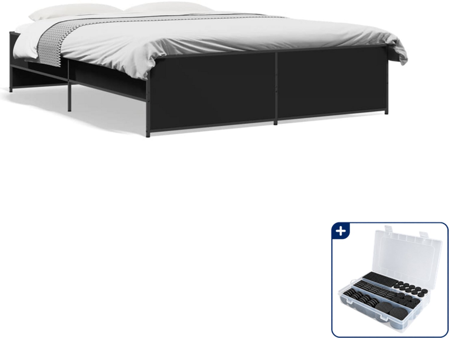 vidaXL bedframe - Queensize - 160 x 200 cm - zwart - Inclusief antikrasvilt 177-delig Bruin