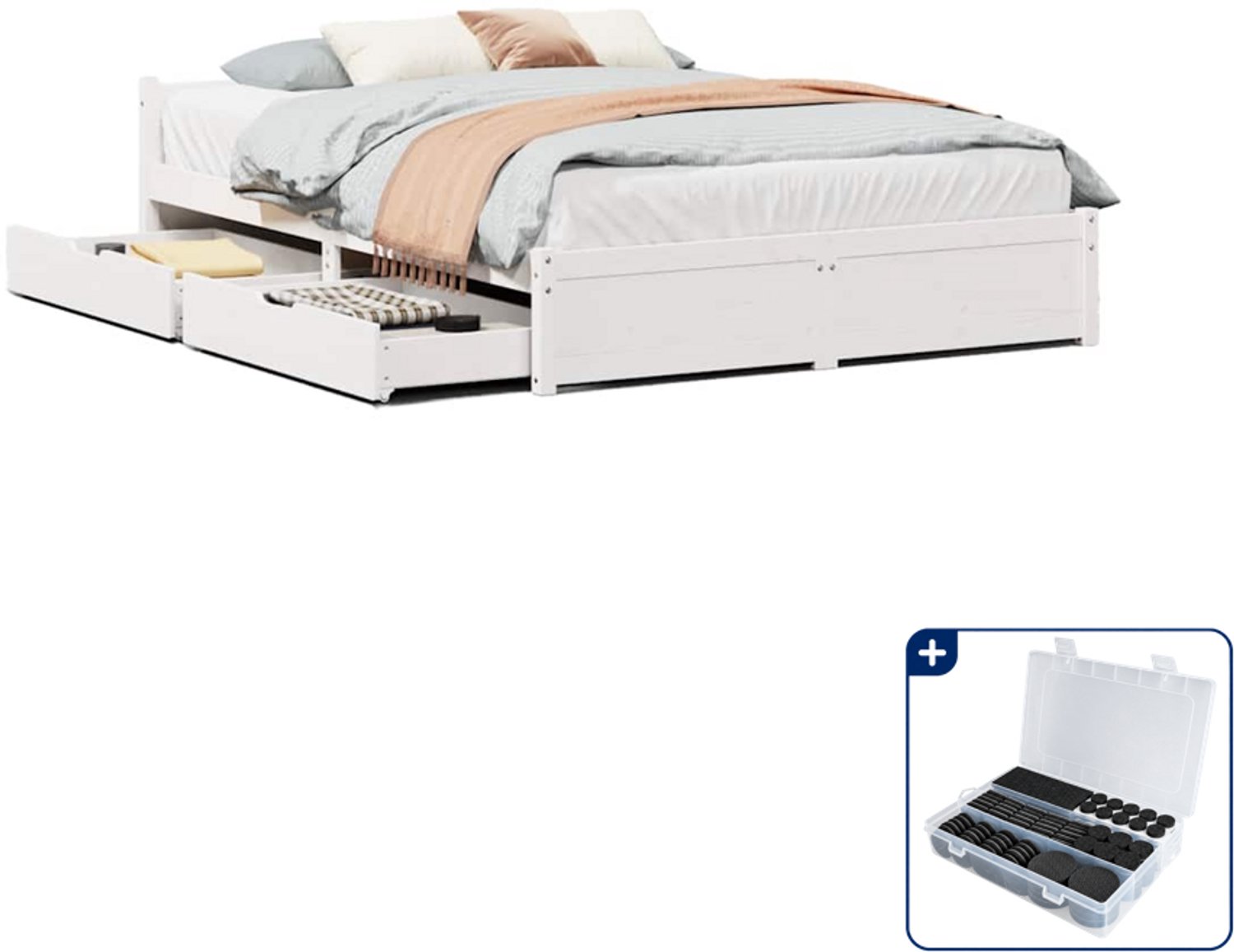 vidaXL bedframe - 140 x 190 cm - massief grenenhout - wit - Inclusief antikrasvilt 177-delig Bruin