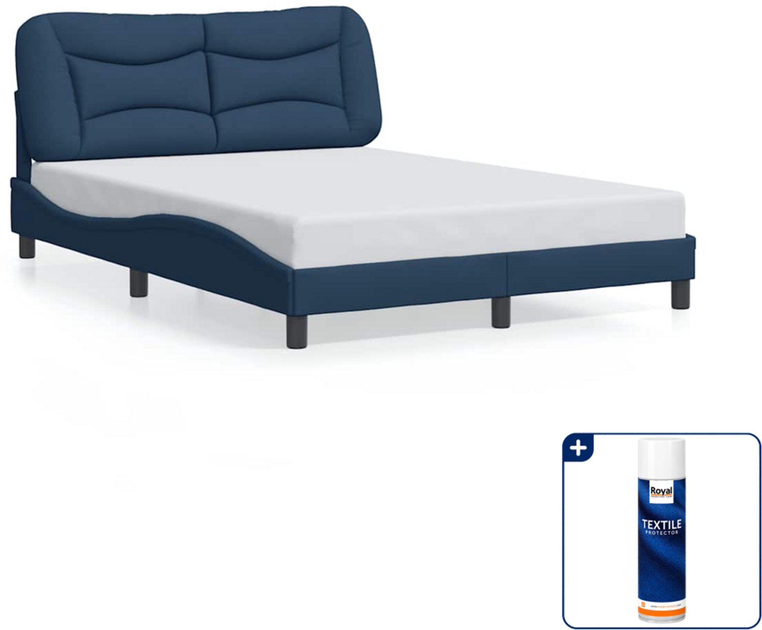 vidaXL Bedframe Hvar - 140 x 190 cm - blauw - Inclusief textielbeschermer 500 ml Zwart