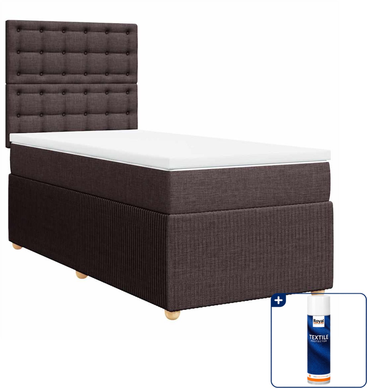 vidaXL boxspring met matras - 100 x 200 cm - stof - donkerbruin - Inclusief textielbeschermer 500 ml