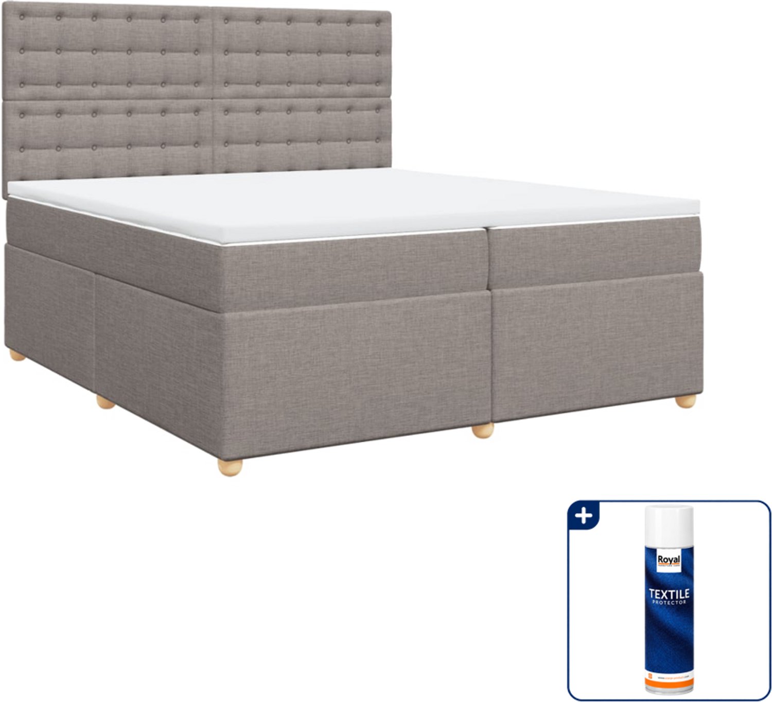 vidaXL Boxspring - 200 x 200 cm - stof - taupe - Inclusief textielbeschermer 500 ml
