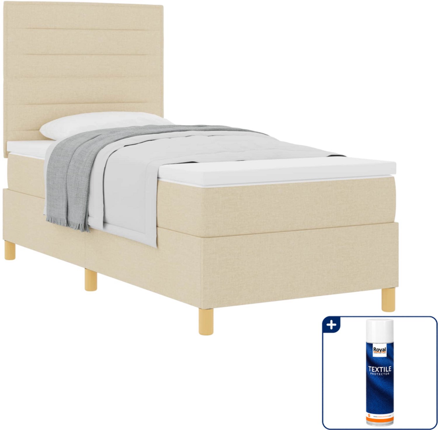 vidaXL boxspringbed met matras - 100 x 200 cm - stof - crème - Inclusief textielbeschermer 500 ml