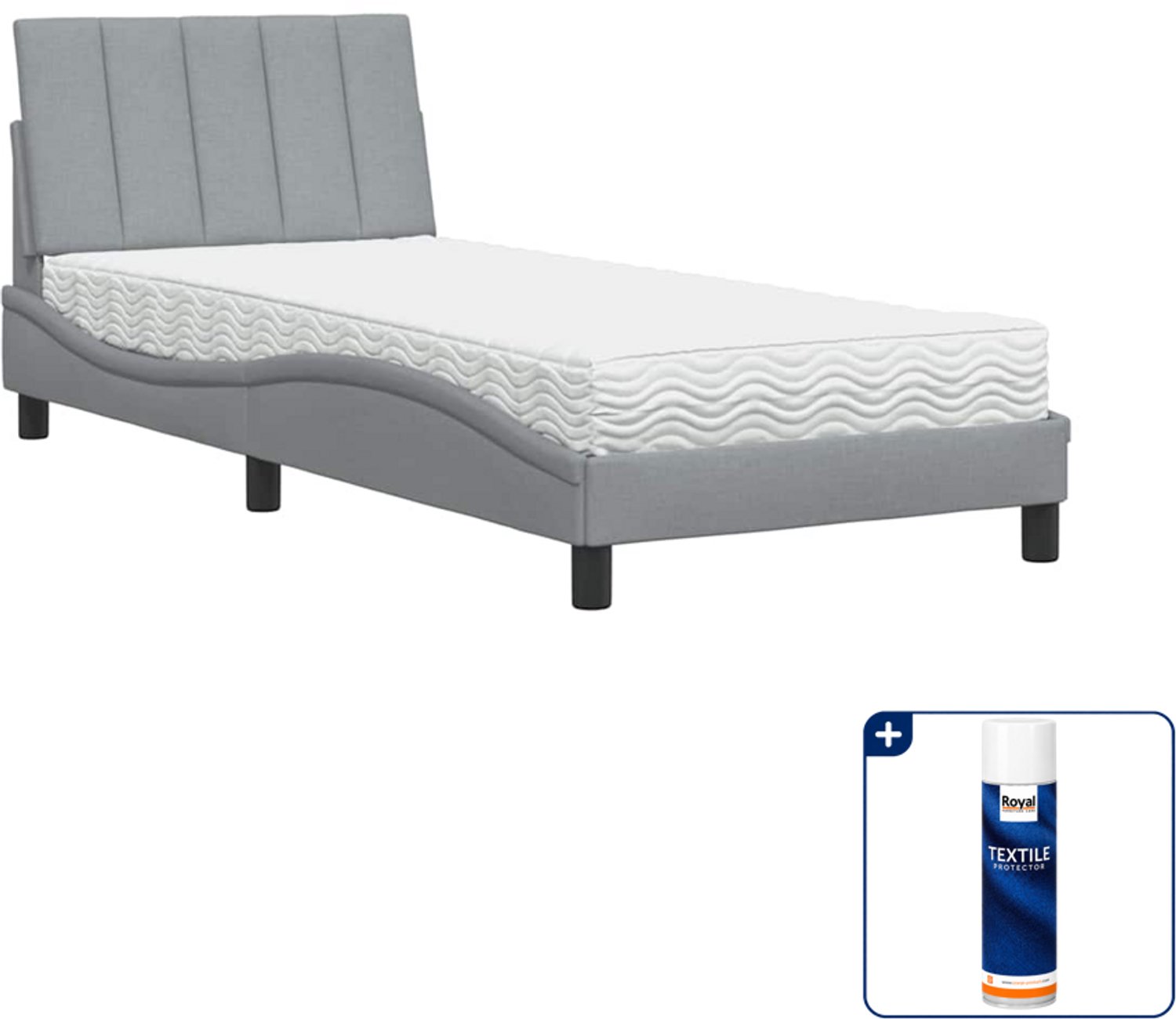 vidaXL bed Hanko met matras - 90 x 200 cm - lichtgrijs - Inclusief textielbeschermer 500 ml Zwart