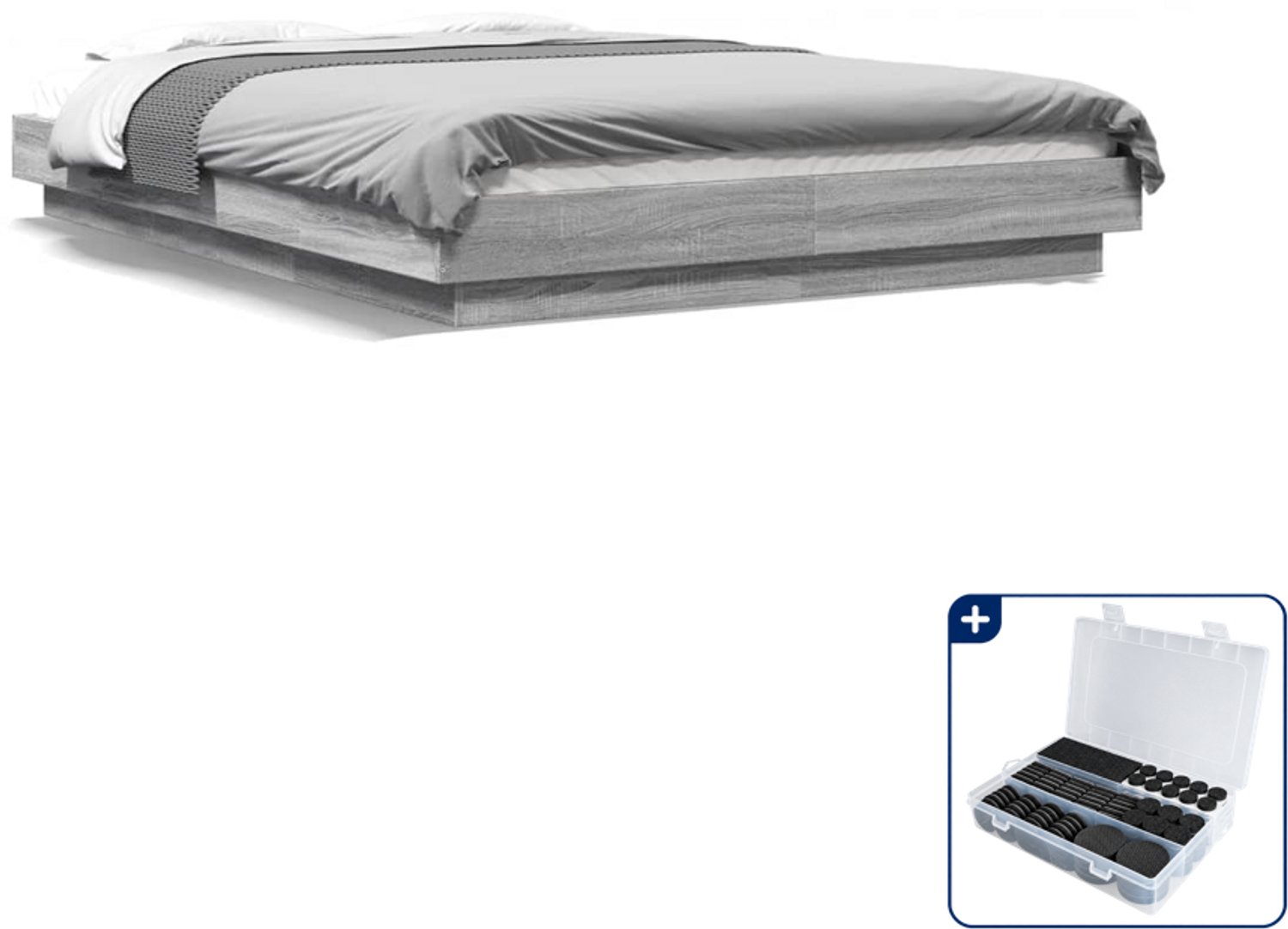 vidaXL bedframe met LED - 120 x 200 cm - grijs sonoma eiken - Inclusief antikrasvilt 177-delig