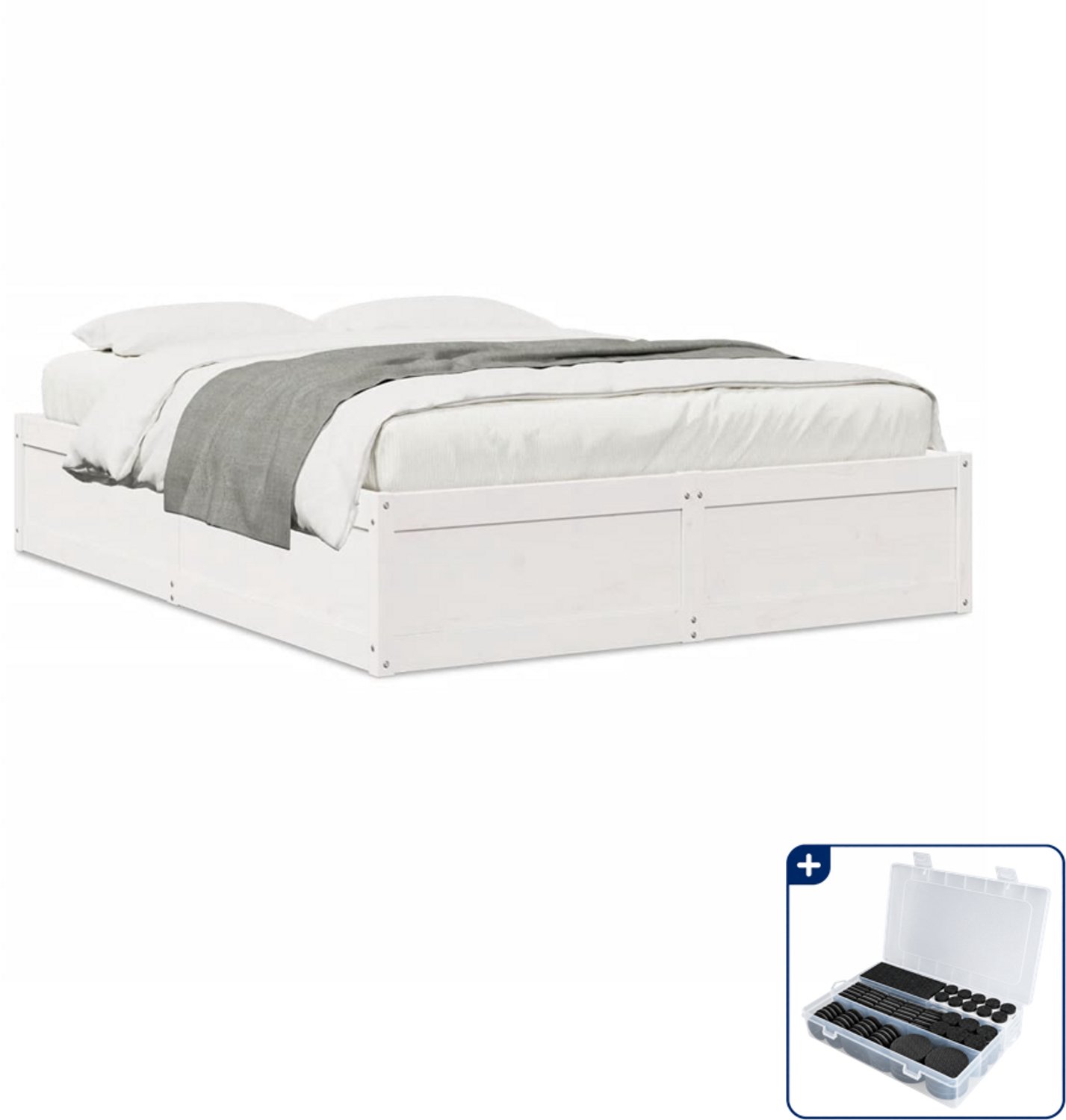 vidaXL Bedframe - 140 x 190 cm - massief grenenhout - wit - Inclusief antikrasvilt 177-delig Roze