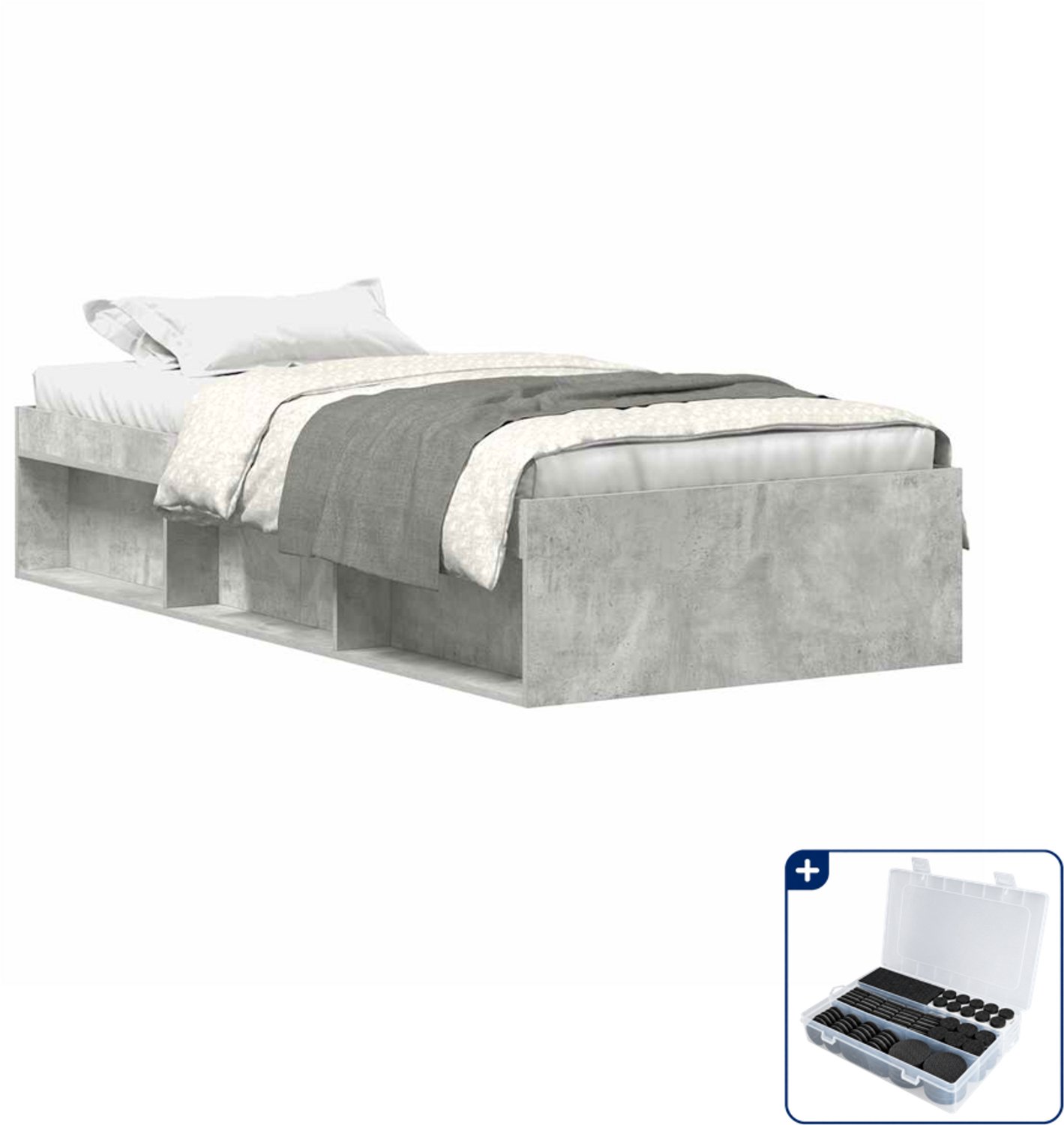 vidaXL bedframe - 75 x 190 cm - betongrijs - Inclusief antikrasvilt 177-delig
