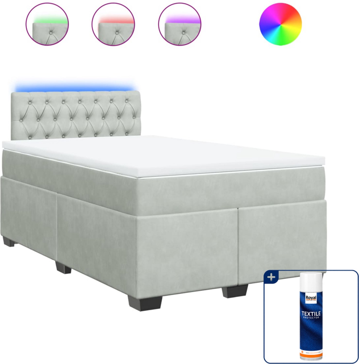 vidaXL boxspring met matras - 120 x 200 cm - fluweel - lichtgrijs - Inclusief textielbeschermer 500 ml