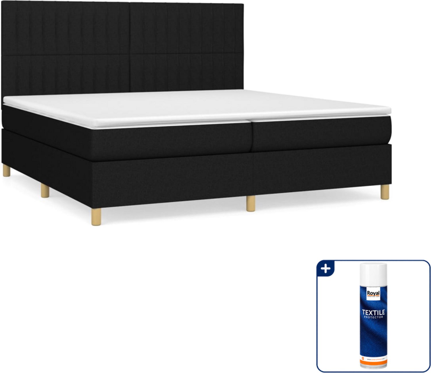 vidaXL Boxspring - Super kingsize - 200 x 200 cm - zwart - Inclusief textielbeschermer 500 ml