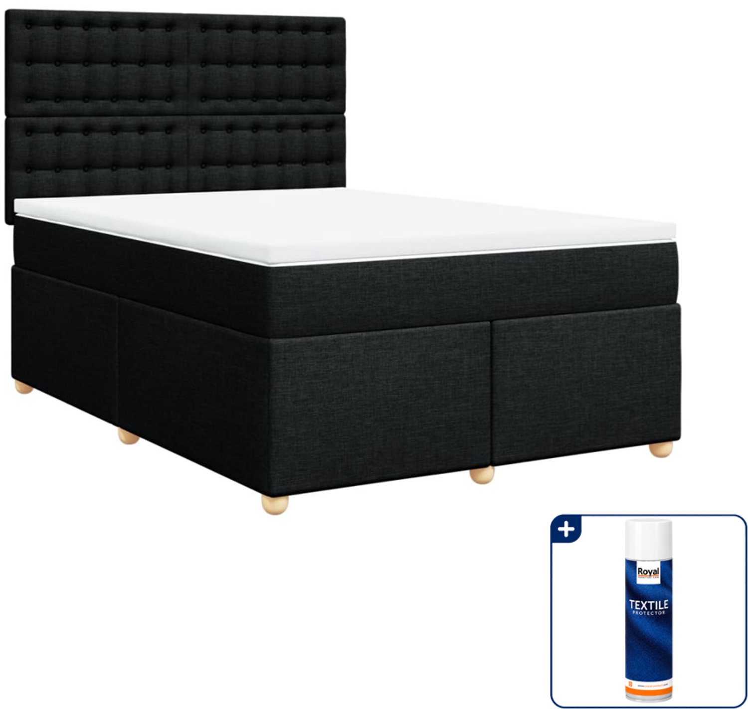 vidaXL boxspring Small double - 140 x 200 cm - zwart - Inclusief textielbeschermer 500 ml