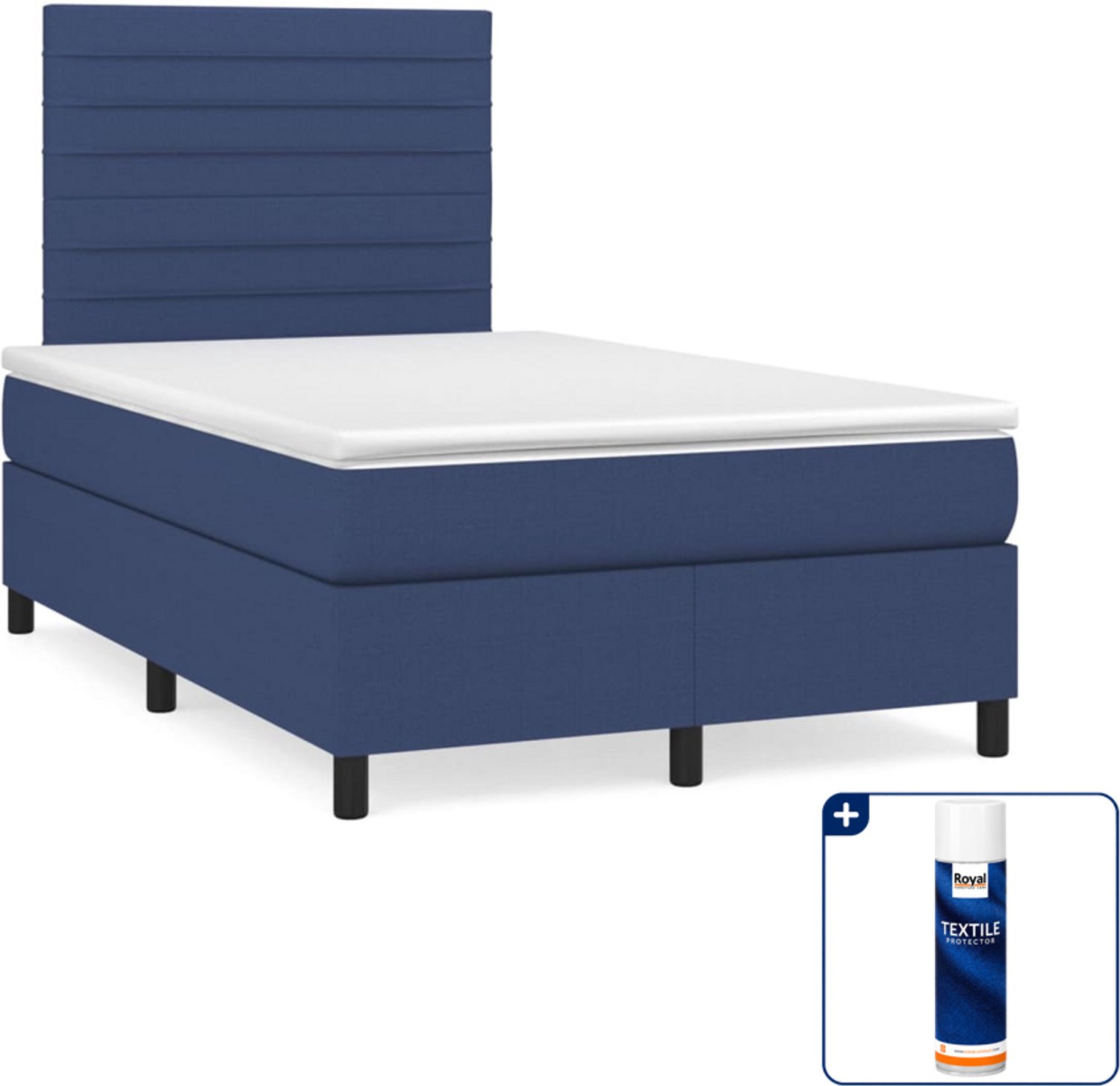 vidaXL boxspring met matras 120 x 200 cm - stof - blauw - Inclusief textielbeschermer 500 ml