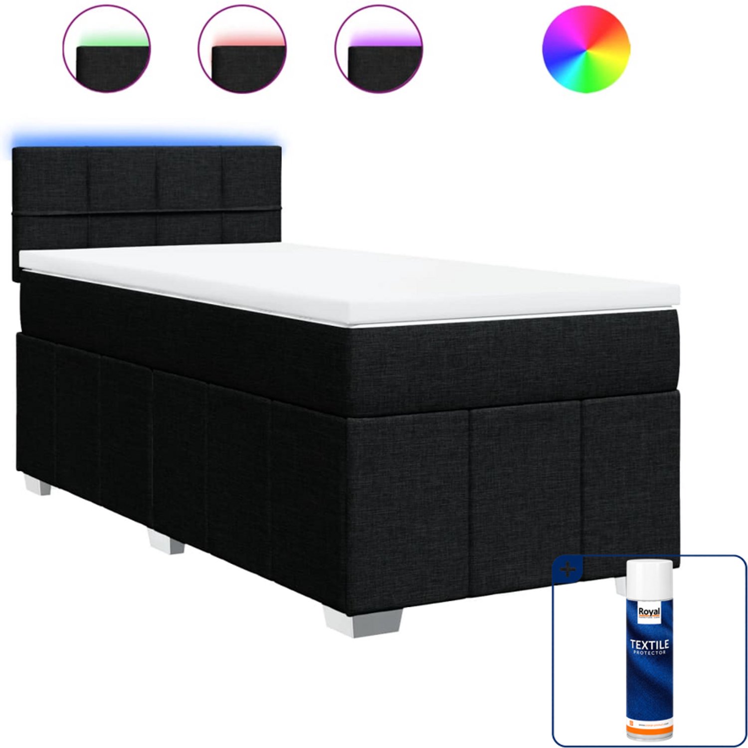 vidaXL boxspring met matras 90 x 200 cm - stof - zwart - Inclusief textielbeschermer 500 ml