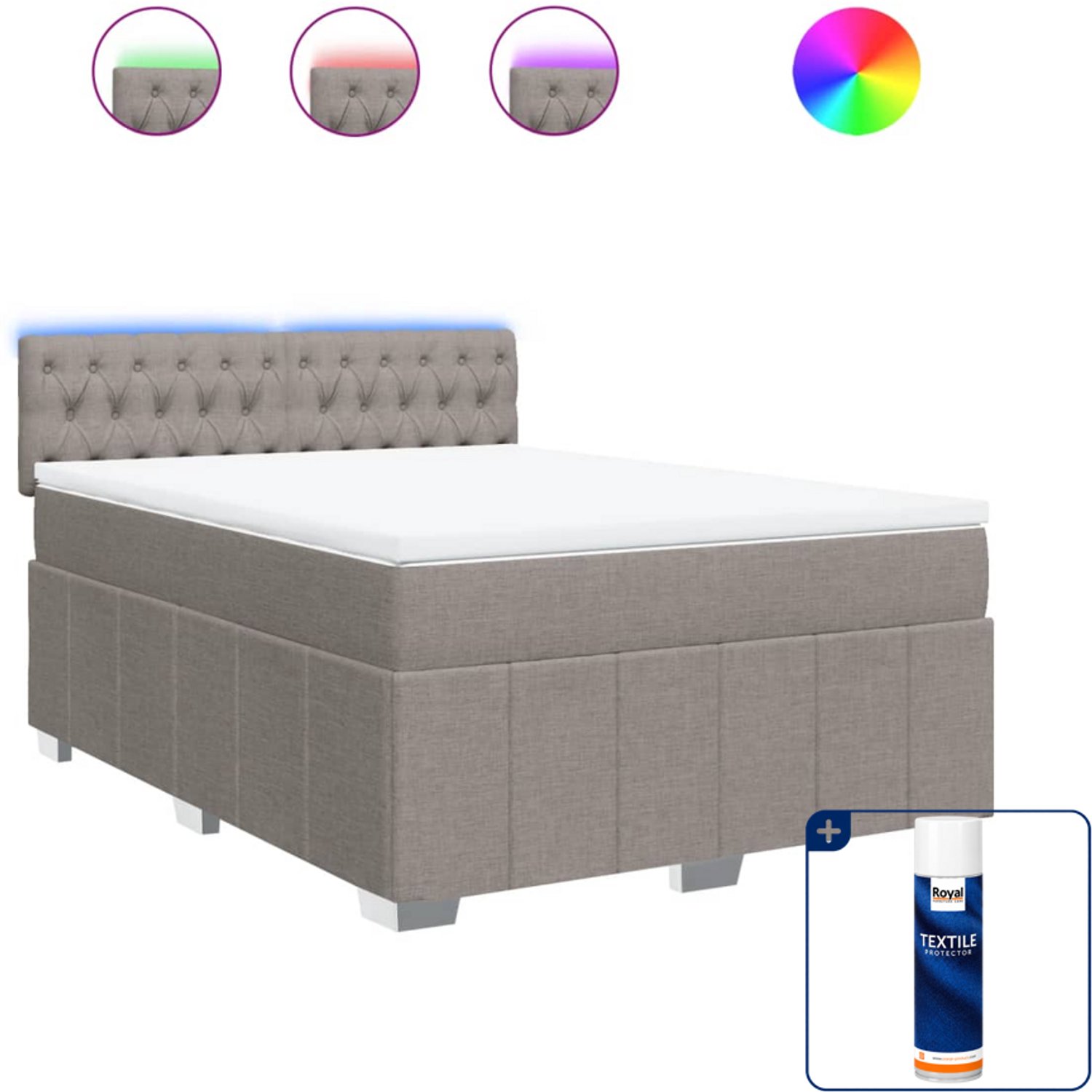 vidaXL boxspring met matras 140 x 190 cm - stof - taupe - Inclusief textielbeschermer 500 ml