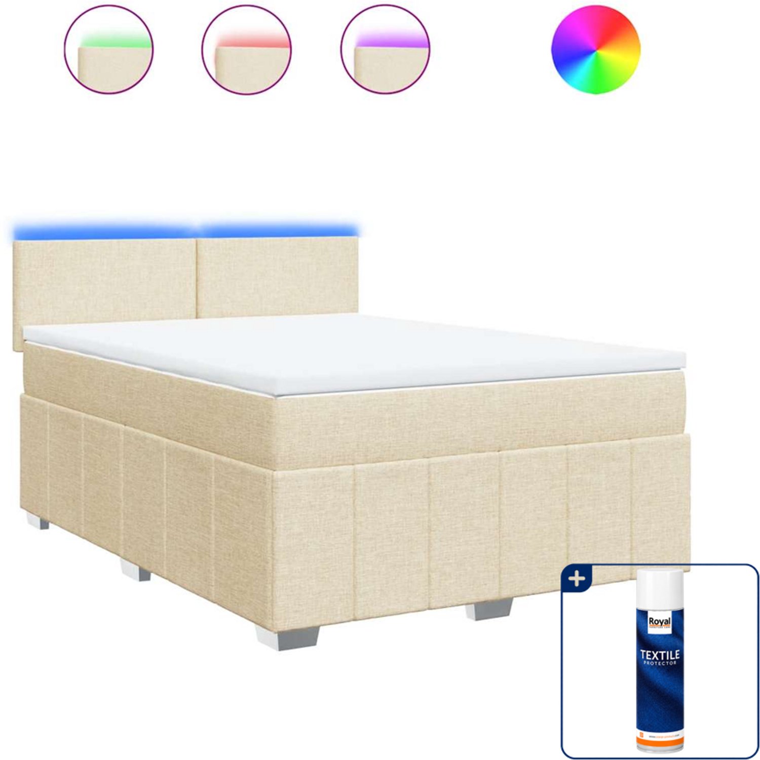 vidaXL boxspring met matras - 140 x 190 cm - stof - crèmekleurig - Inclusief textielbeschermer 500 ml