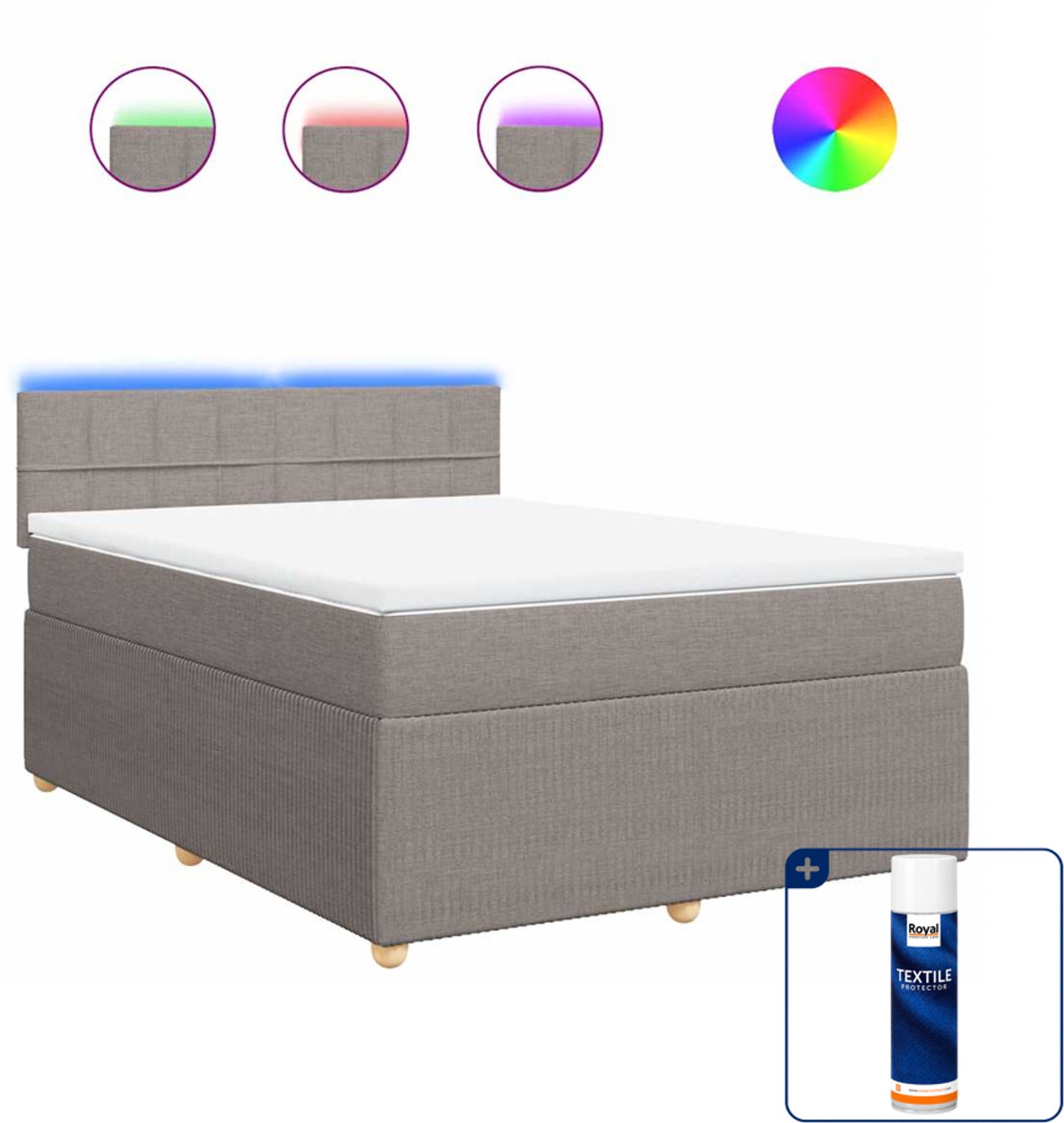 vidaXL boxspring met matras - 140 x 190 cm - stof - taupe - Inclusief textielbeschermer 500 ml