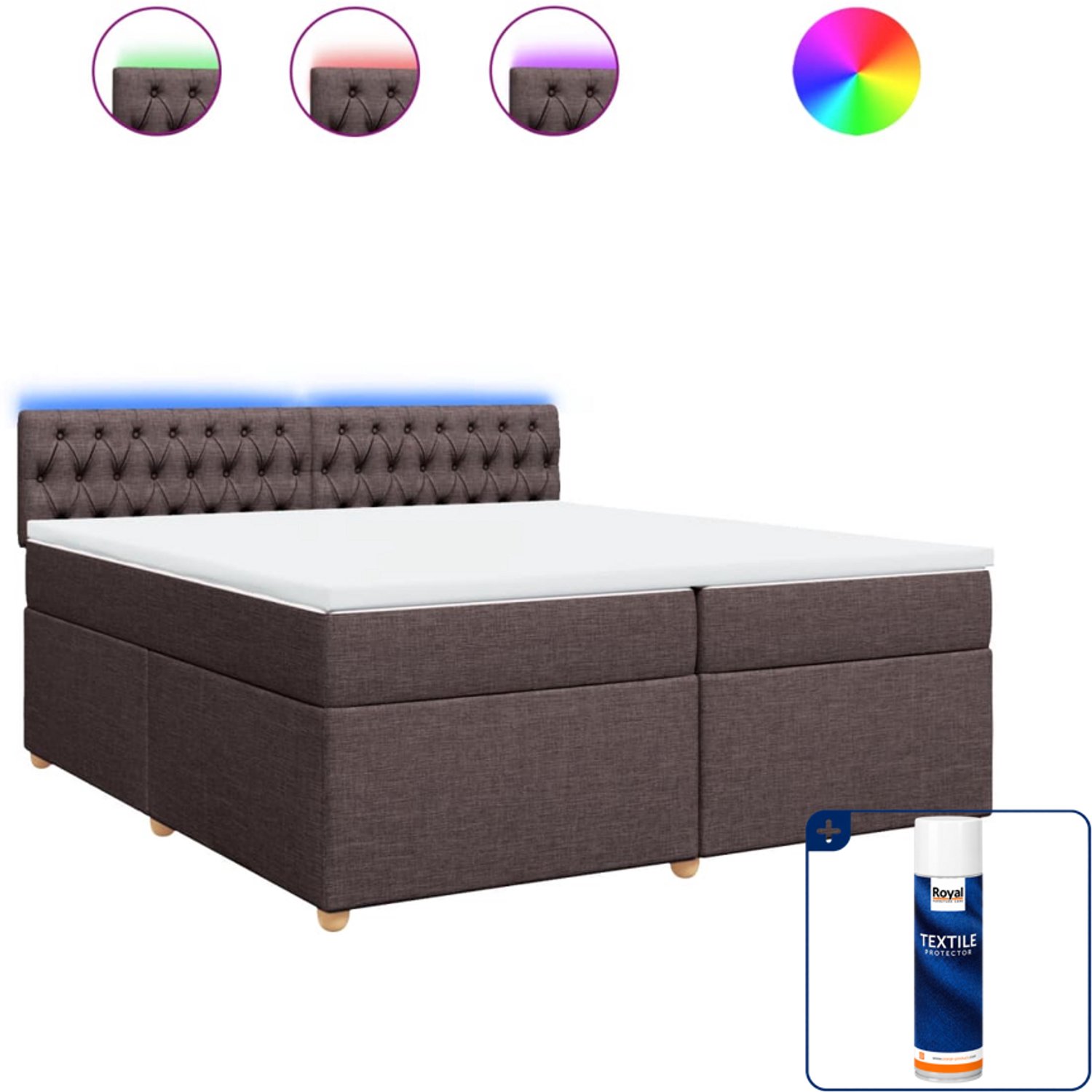 vidaXL boxspring - Super kingsize - 200 x 200 cm - donkerbruin - Inclusief textielbeschermer 500 ml