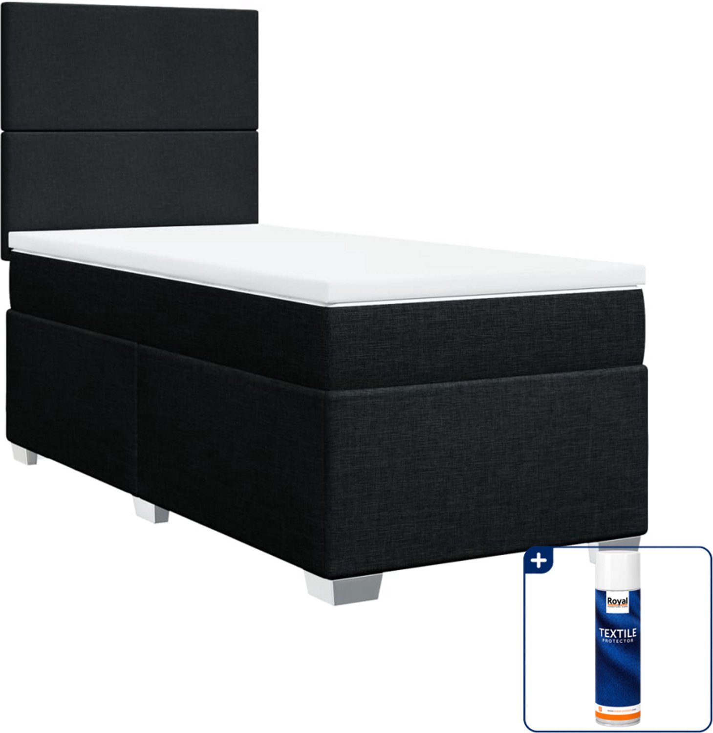 vidaXL boxspring met matras - 90 x 190 cm - stof - zwart - Inclusief textielbeschermer 500 ml
