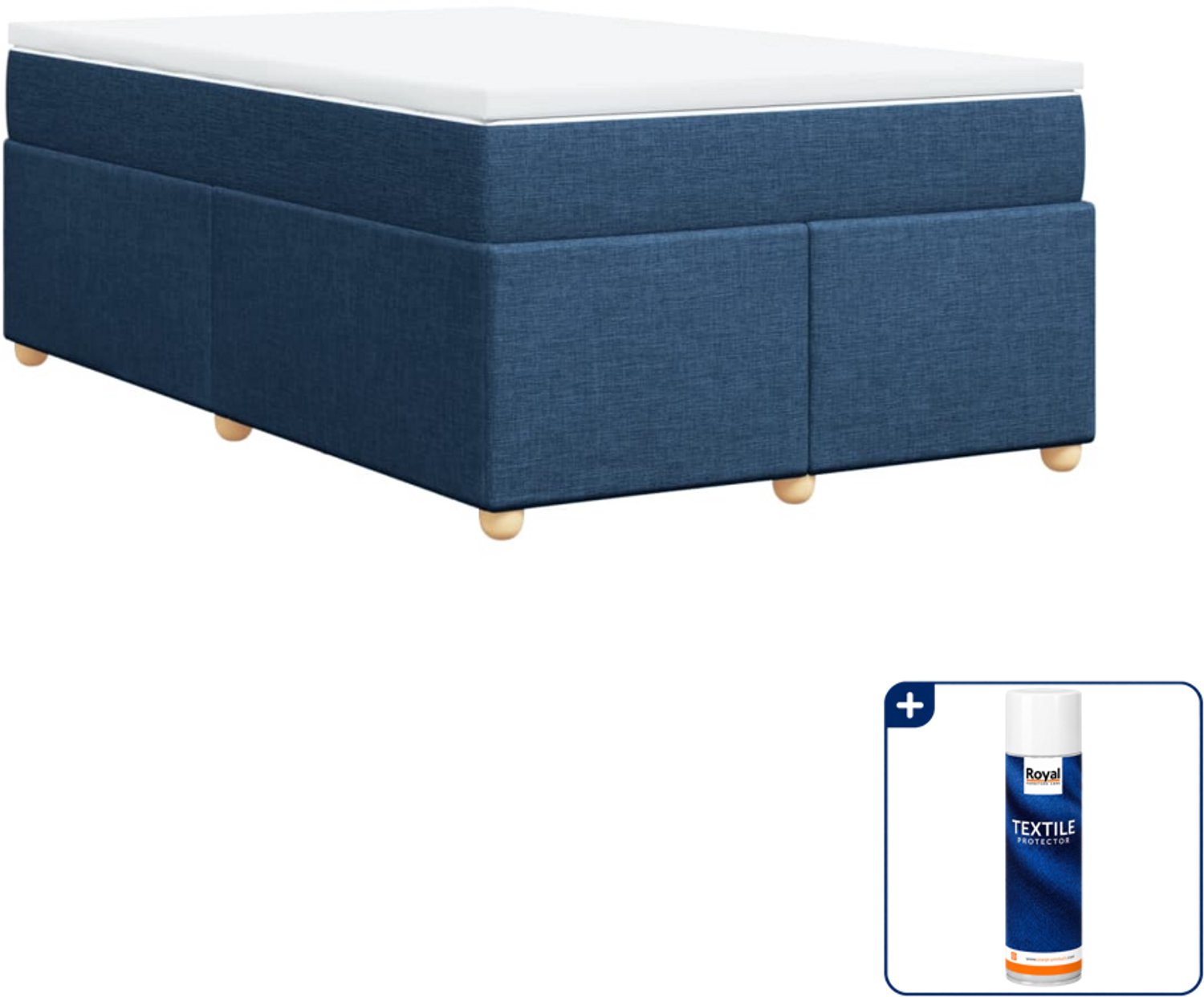 vidaXL boxspring met matras 120 x 190 cm - blauw - Inclusief textielbeschermer 500 ml