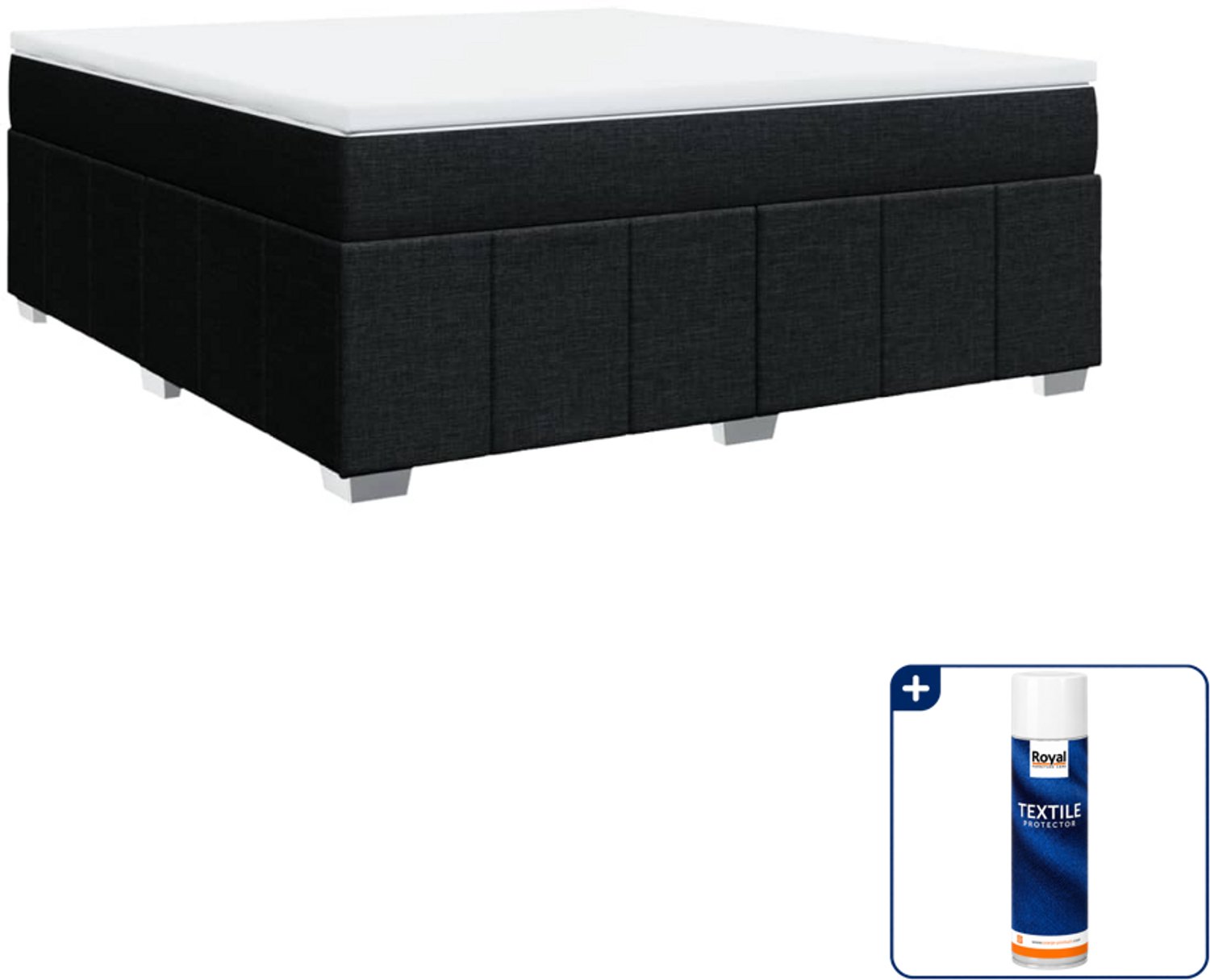 vidaXL Kingsize boxspring met matras - 180 x 200 cm - zwart - Inclusief textielbeschermer 500 ml