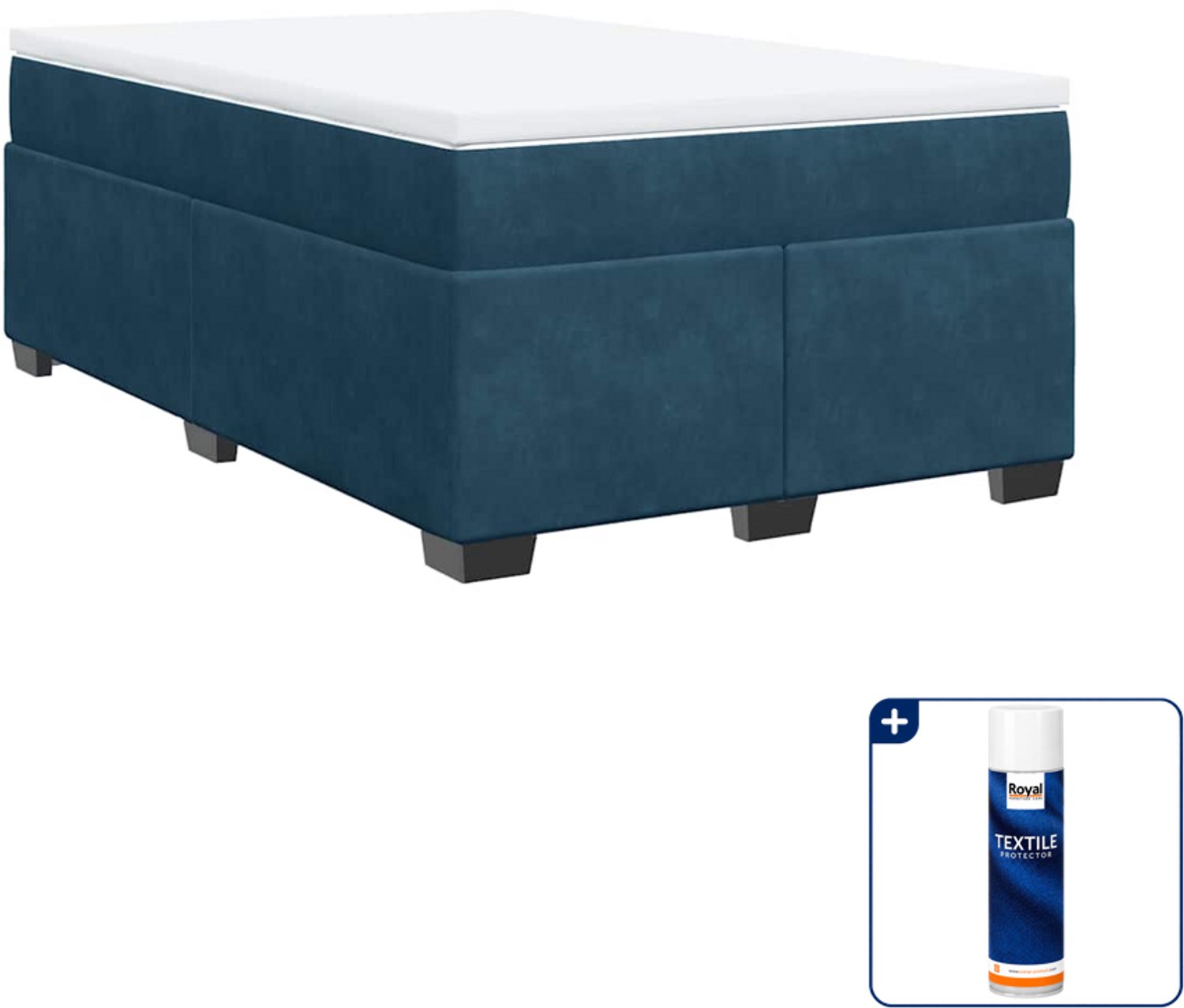 vidaXL boxspring met matras - 120 x 200 cm - fluweel - donkerblauw - Inclusief textielbeschermer 500 ml
