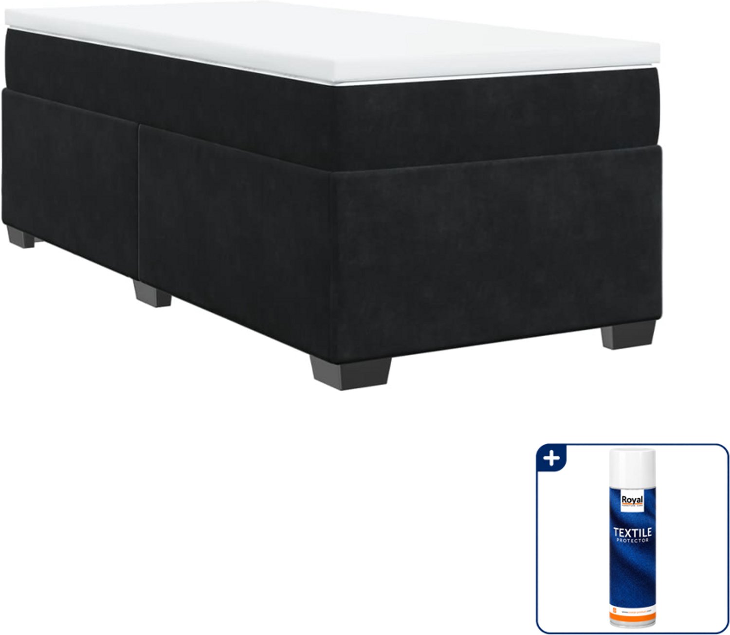 vidaXL boxspring met matras - 90 x 200 cm - fluweel - zwart - Inclusief textielbeschermer 500 ml