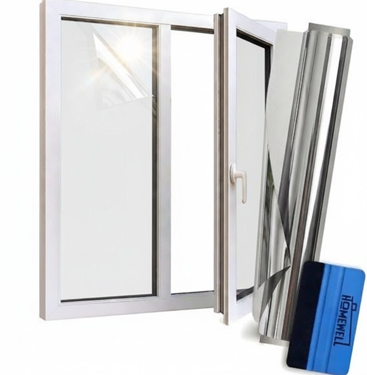 Homewell Zonwerende Raamfolie - 90x300cm - Isolerend - Statisch & Herbruikbaar - Tegen Hitte & Inkijk - HR+ Geschikt – 25% Spiegeleffect Zilver Zilver 25%