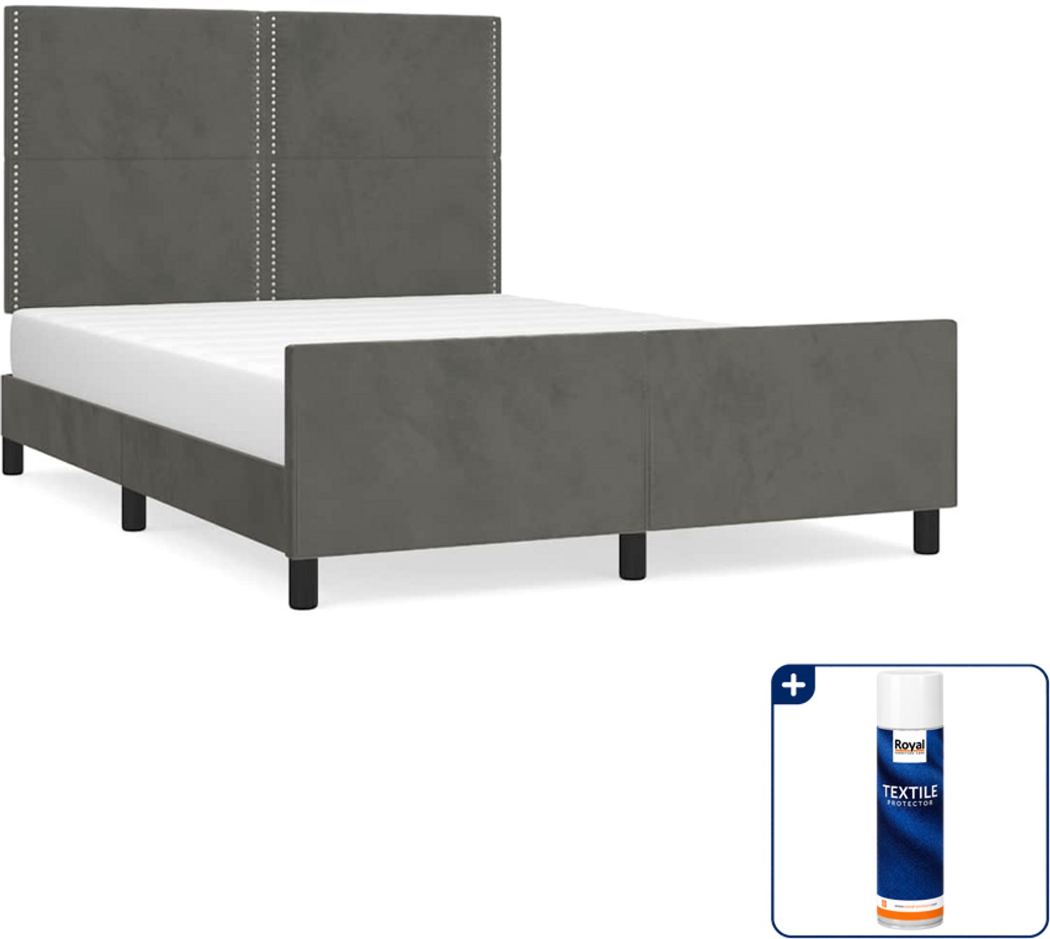 vidaXL bedframe - 140 x 190 cm - fluweel - donkergrijs - Inclusief textielbeschermer 500 ml