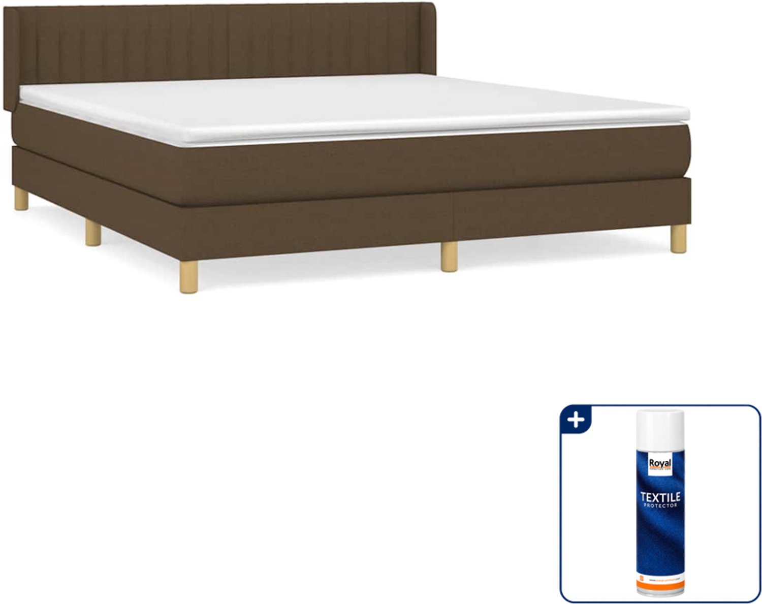 vidaXL Boxspring Kingsize - 180 x 200 cm - donkerbruin - Inclusief textielbeschermer 500 ml