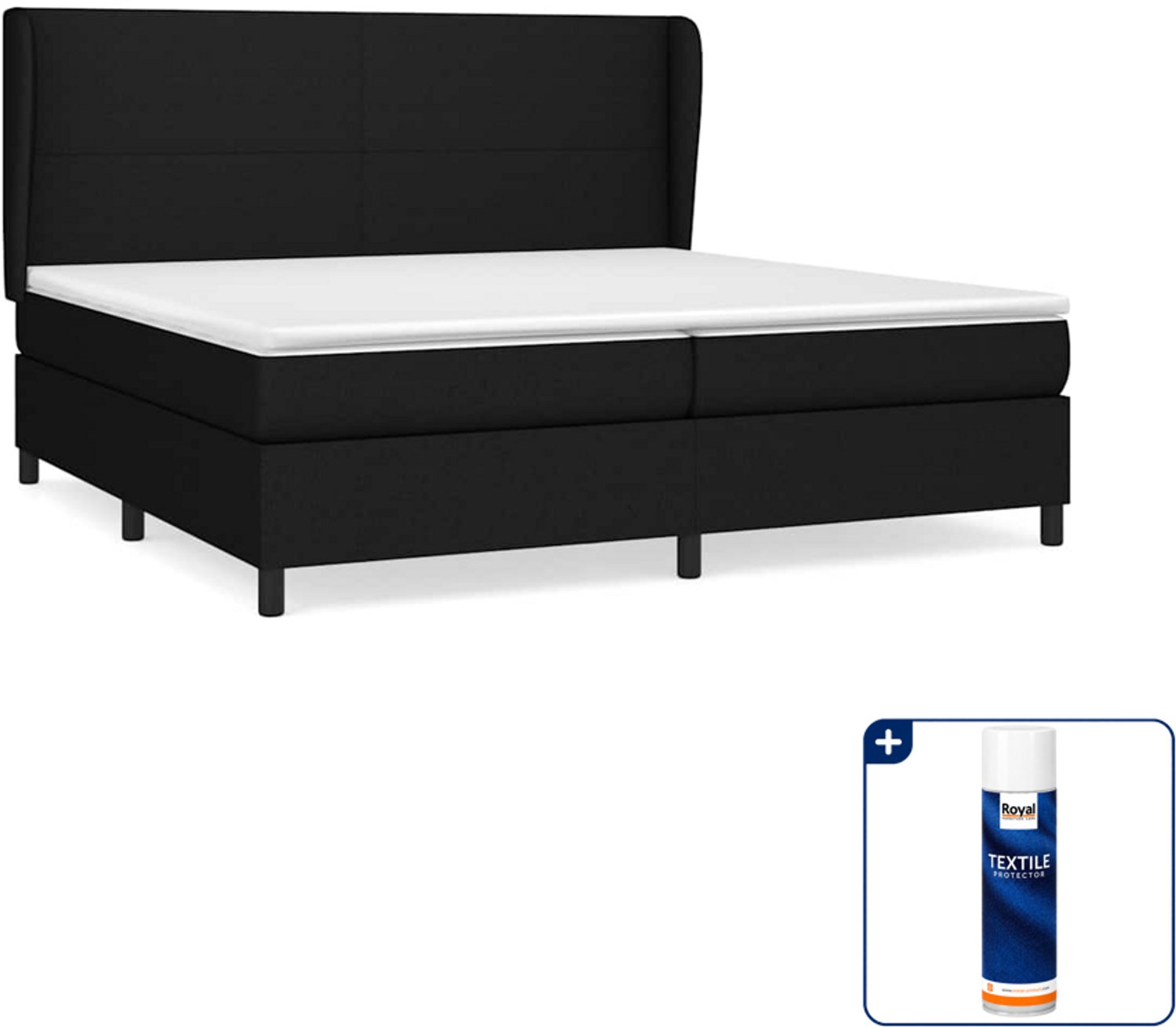 vidaXL boxspring met matras - Super kingsize - 200 x 200 cm - zwart - Inclusief textielbeschermer 500 ml
