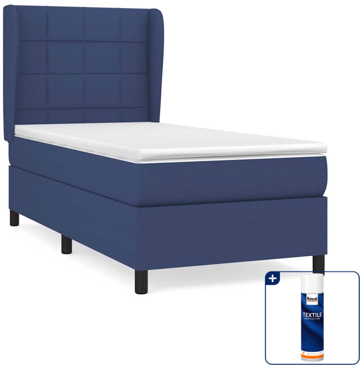 vidaXL Boxspring met matras - 90 x 190 cm - blauw - Inclusief textielbeschermer 500 ml