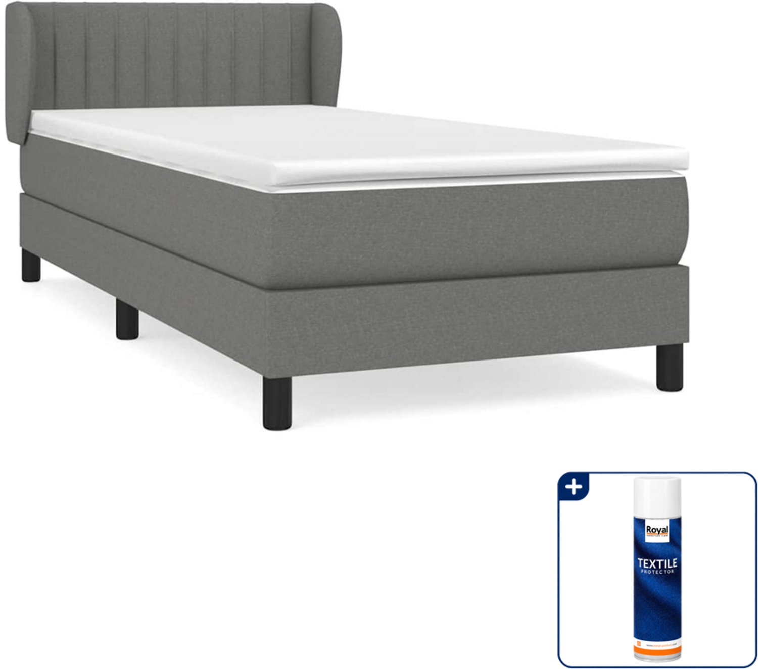vidaXL boxspring met matras 90 x 200 cm - donkergrijs - Inclusief textielbeschermer 500 ml