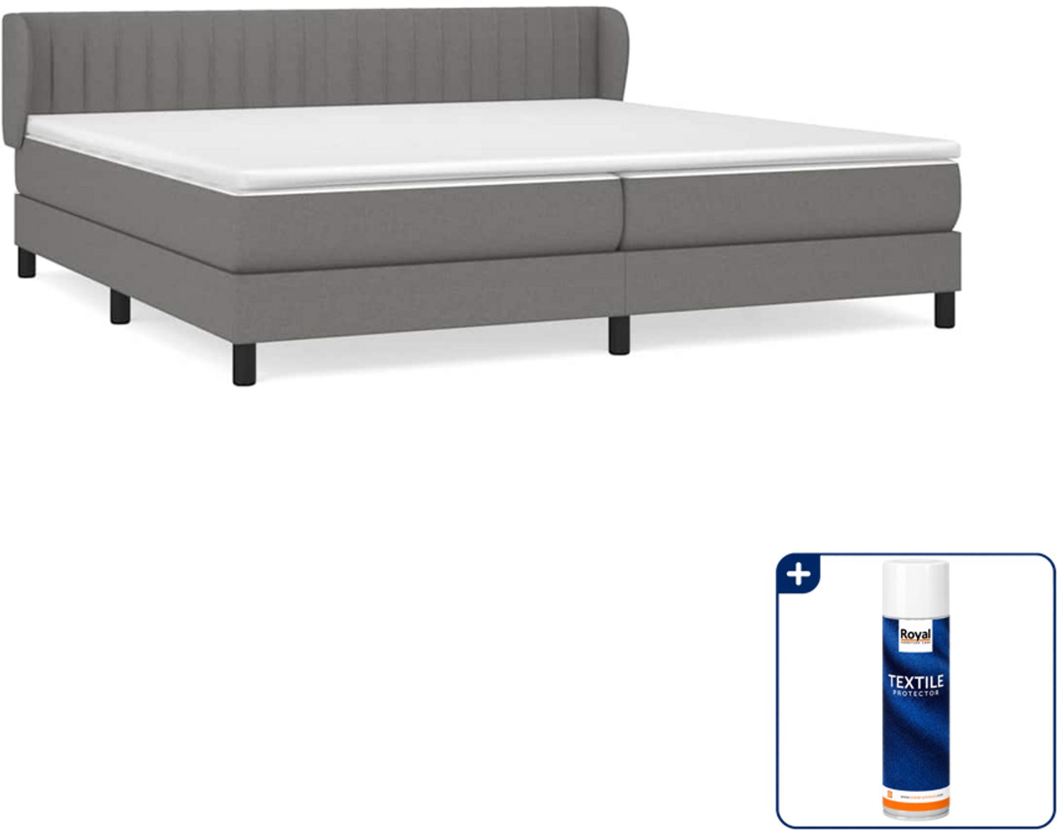 vidaXL boxspring met matras - 200 x 200 cm - stof - donkergrijs - Inclusief textielbeschermer 500 ml