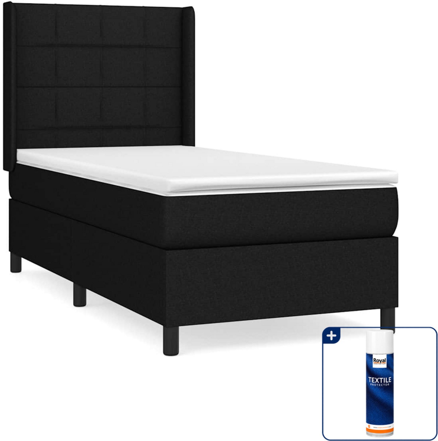 vidaXL boxspring met matras - 90 x 200 cm - stof - zwart - Inclusief textielbeschermer 500 ml