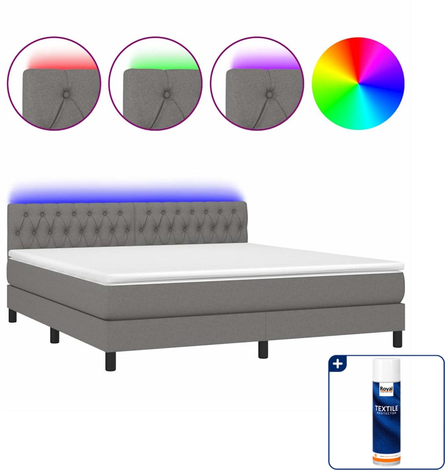vidaXL boxspring Kingsize - 180 x 200 cm - donkergrijs - Inclusief textielbeschermer 500 ml