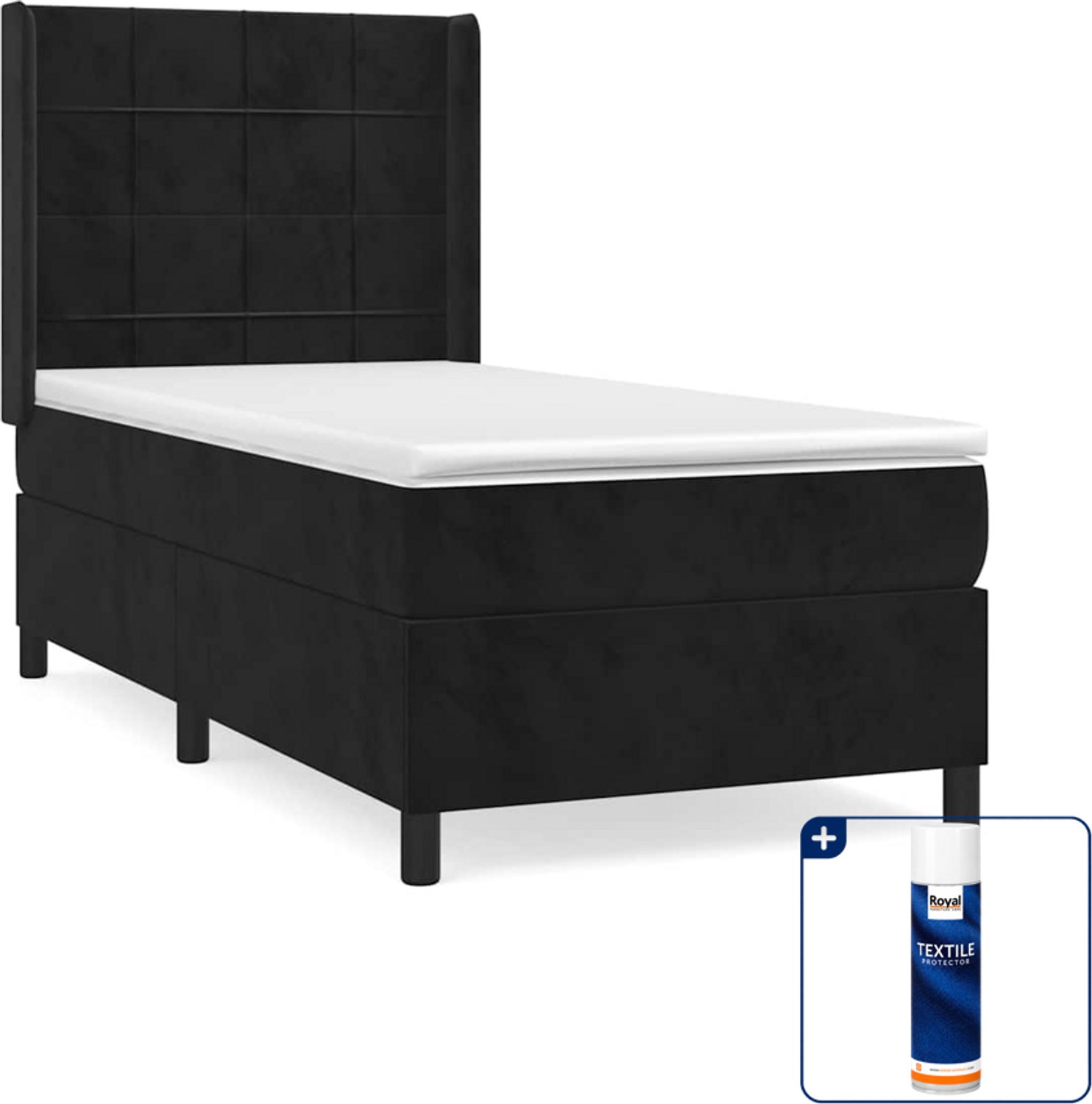 vidaXL boxspring met matras - 90 x 200 cm - fluweel - zwart - Inclusief textielbeschermer 500 ml