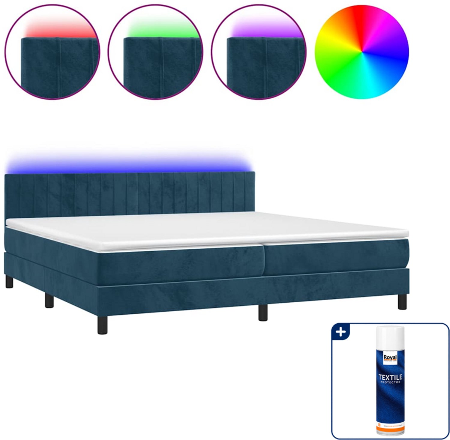 vidaXL boxspring met matras en led - Super kingsize - donkerblauw - Inclusief textielbeschermer 500 ml