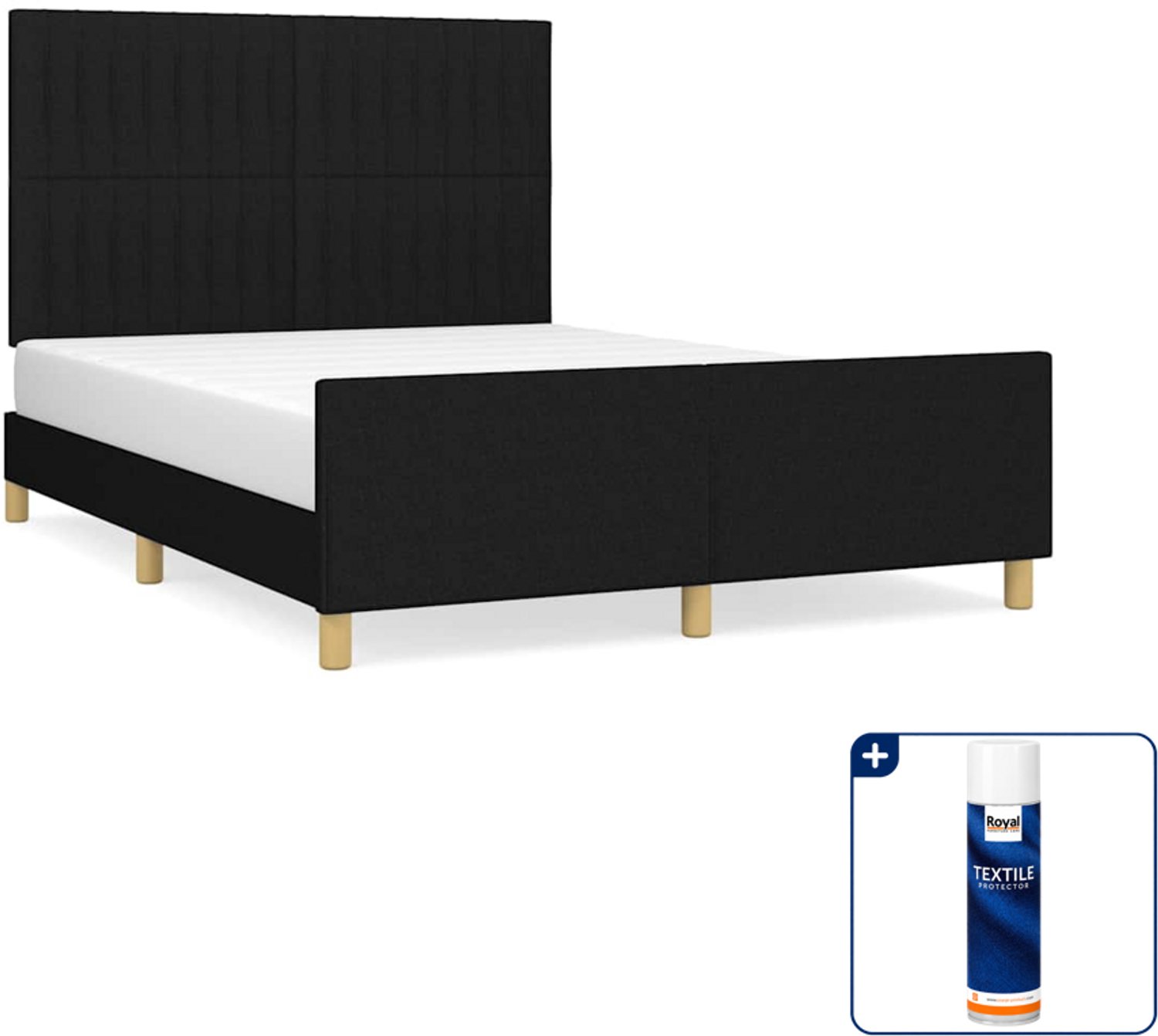 vidaXL Bedframe - 140 x 190 cm - zwart - Inclusief textielbeschermer 500 ml