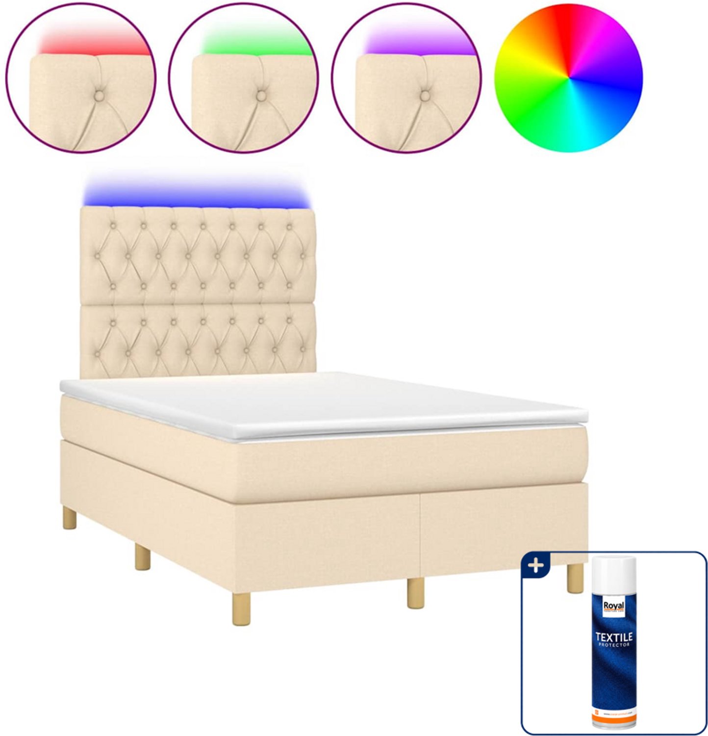 vidaXL boxspring met matras en led - 120 x 200 cm - crèmekleurig - Inclusief textielbeschermer 500 ml
