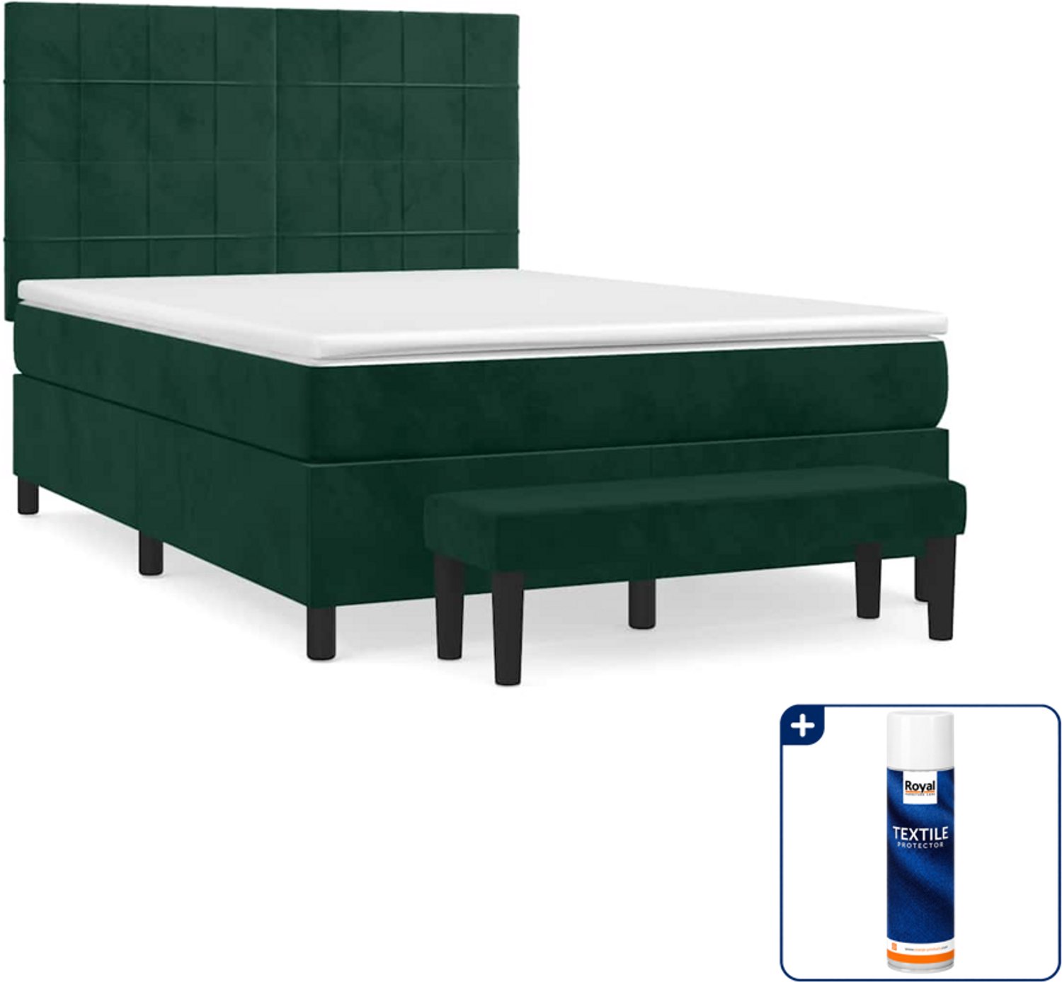 vidaXL Boxspring - Small double - 140 x 200 cm - fluweel - donkergroen - Inclusief textielbeschermer 500 ml