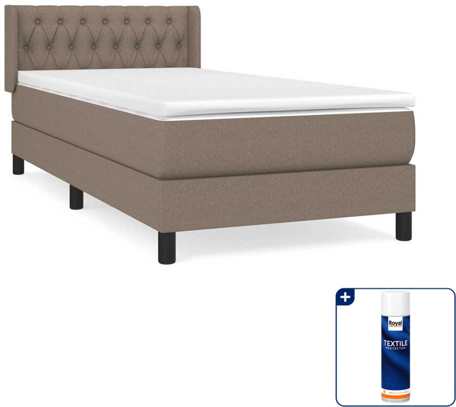 vidaXL boxspring met matras 90 x 200 cm - stof - taupe - Inclusief textielbeschermer 500 ml