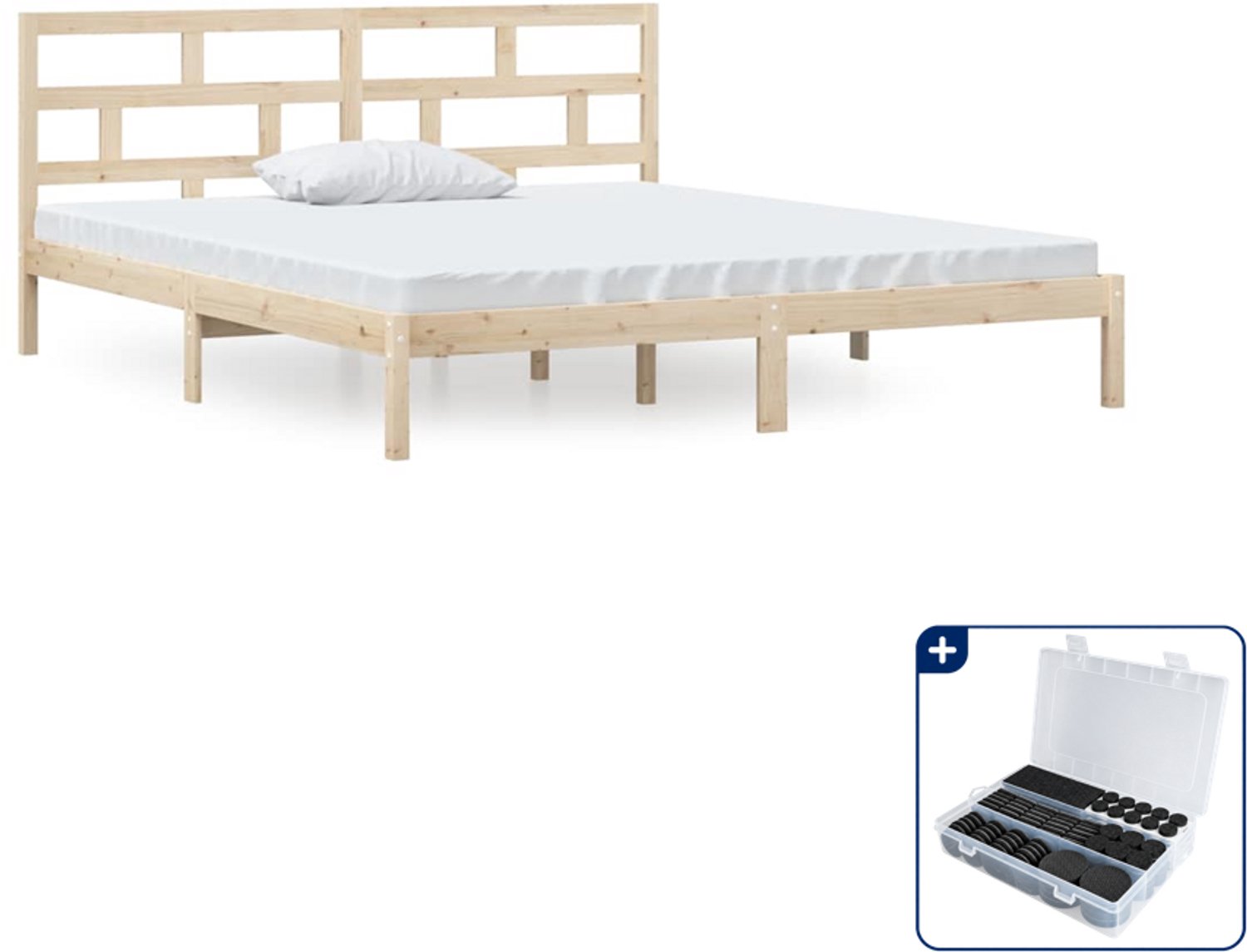 vidaXL bedframe - 135 x 190 cm - massief grenenhout - Inclusief antikrasvilt 177-delig Bruin