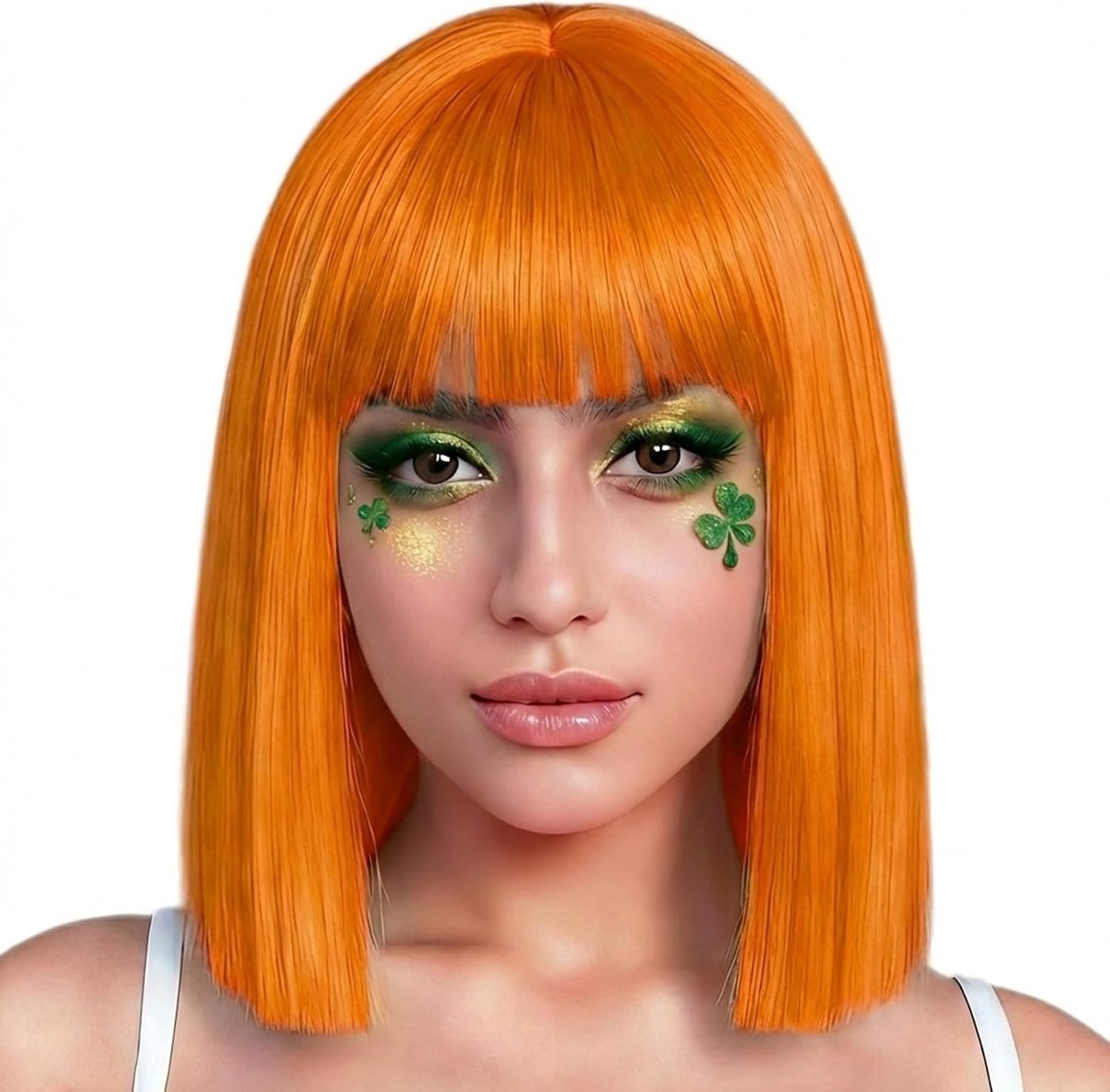 Korte Sintetische Oranje Peruk met Bangs voor Vrouwen - Perfect voor Rolspellen en Carnavalsoutfits, 33 cm Lang