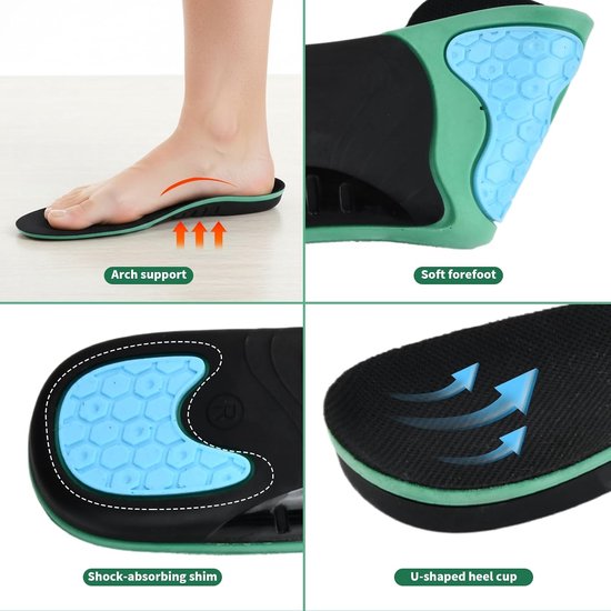 Comfortabele orthopedische inlegzolen voor hielspoor en platvoeten, antislip, maat 43-44 EU, optimale ondersteuning en demping voor heren en dames — afbeelding 4