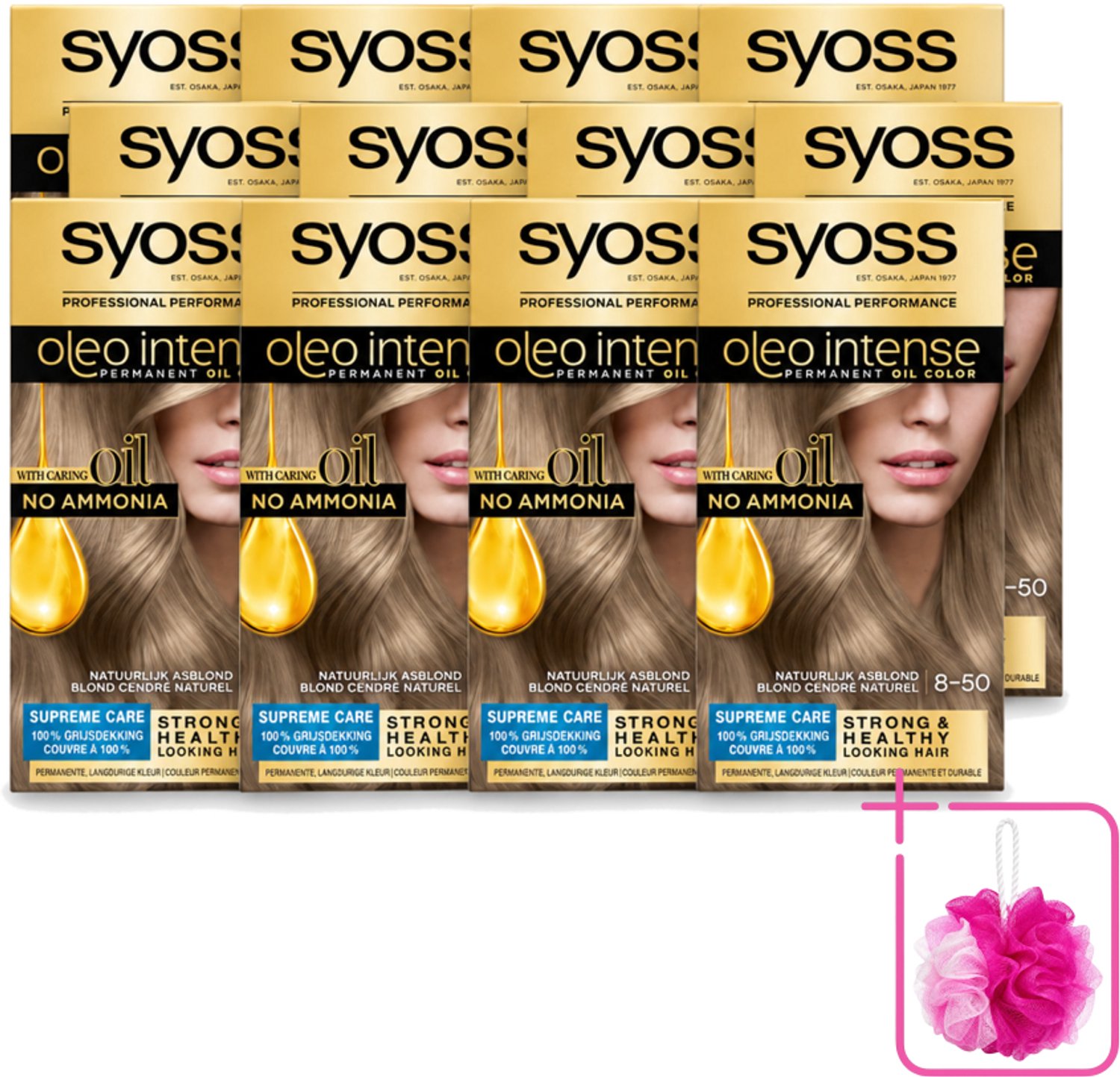 12 x SYOSS - Oleo Intense 8-50 - Haarverf - Permanente Haarkleuring - Natuurlijk Asblond - Langdurige Kleur - Bulkverpakking - Haarkleur - Douchemop - Haarkleuring