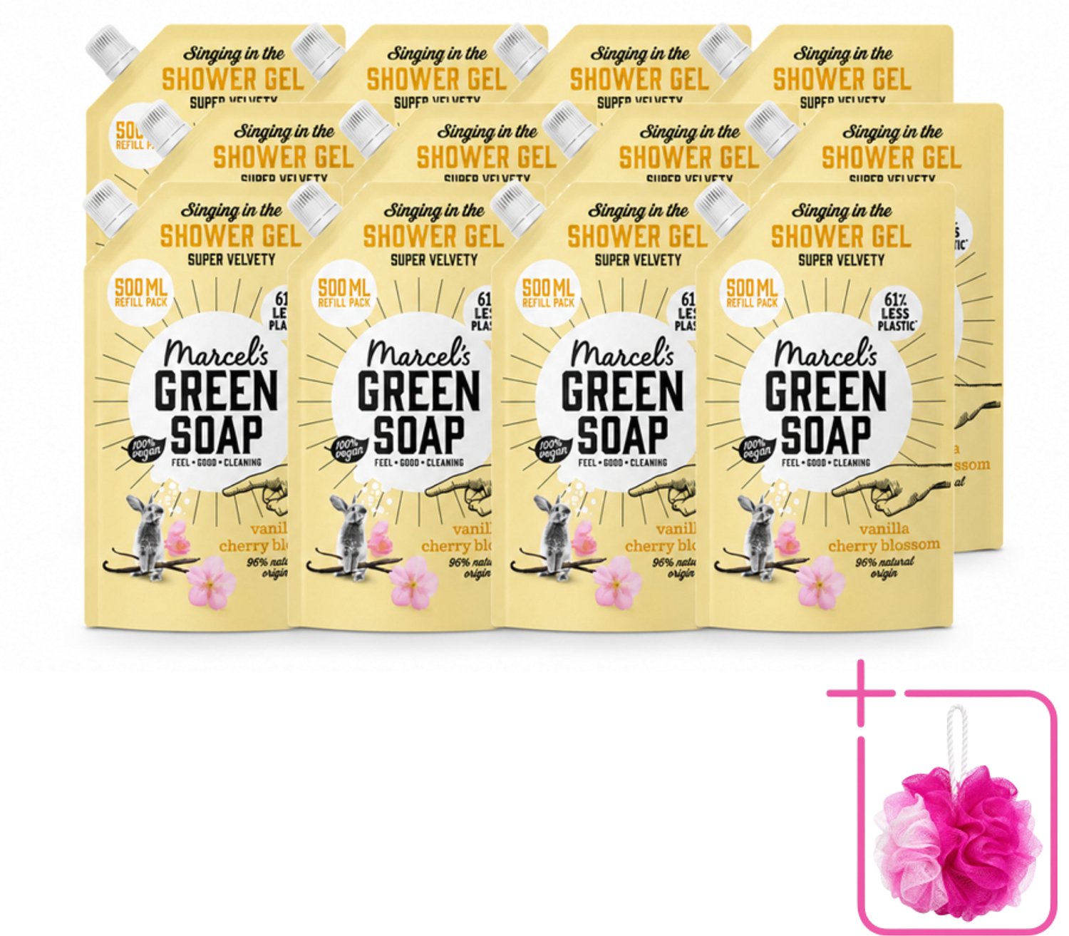 12 x Marcel's Green Soap - Shower Gel - Navulling - Vanille & Kersenbloesem - Krachtige werking - 500 ml - Bulkverpakking - Douchegel - Douchemop - Natuurlijke douchegel