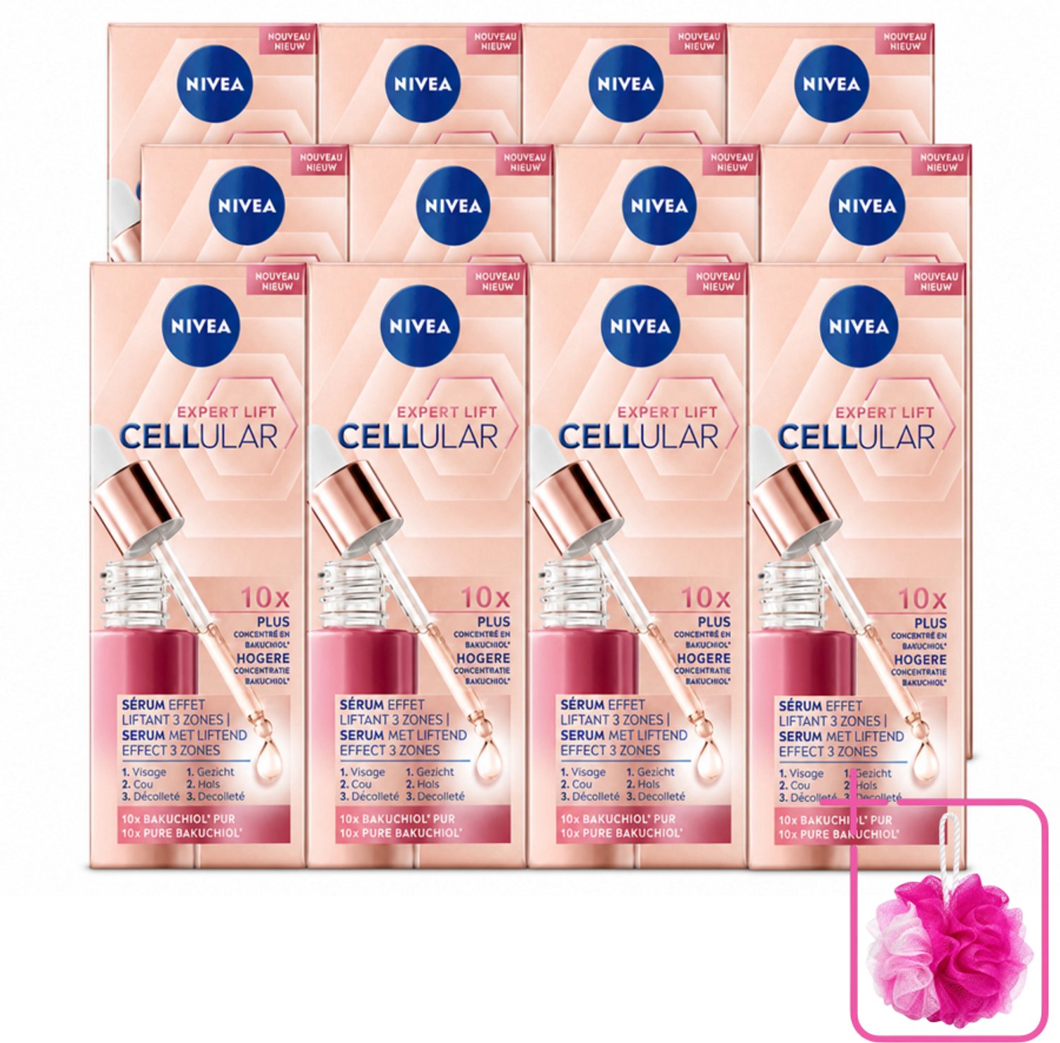 12 x NIVEA - Gezichtsserum - CELLular Expert Lift - Met Bakuchiol - Liftend effect - Alternatief voor Retinol - Voor alle huidtypen - 30 ml - Bulkverpakking - Anti-aging serum - Douchemop - Bakuchiol