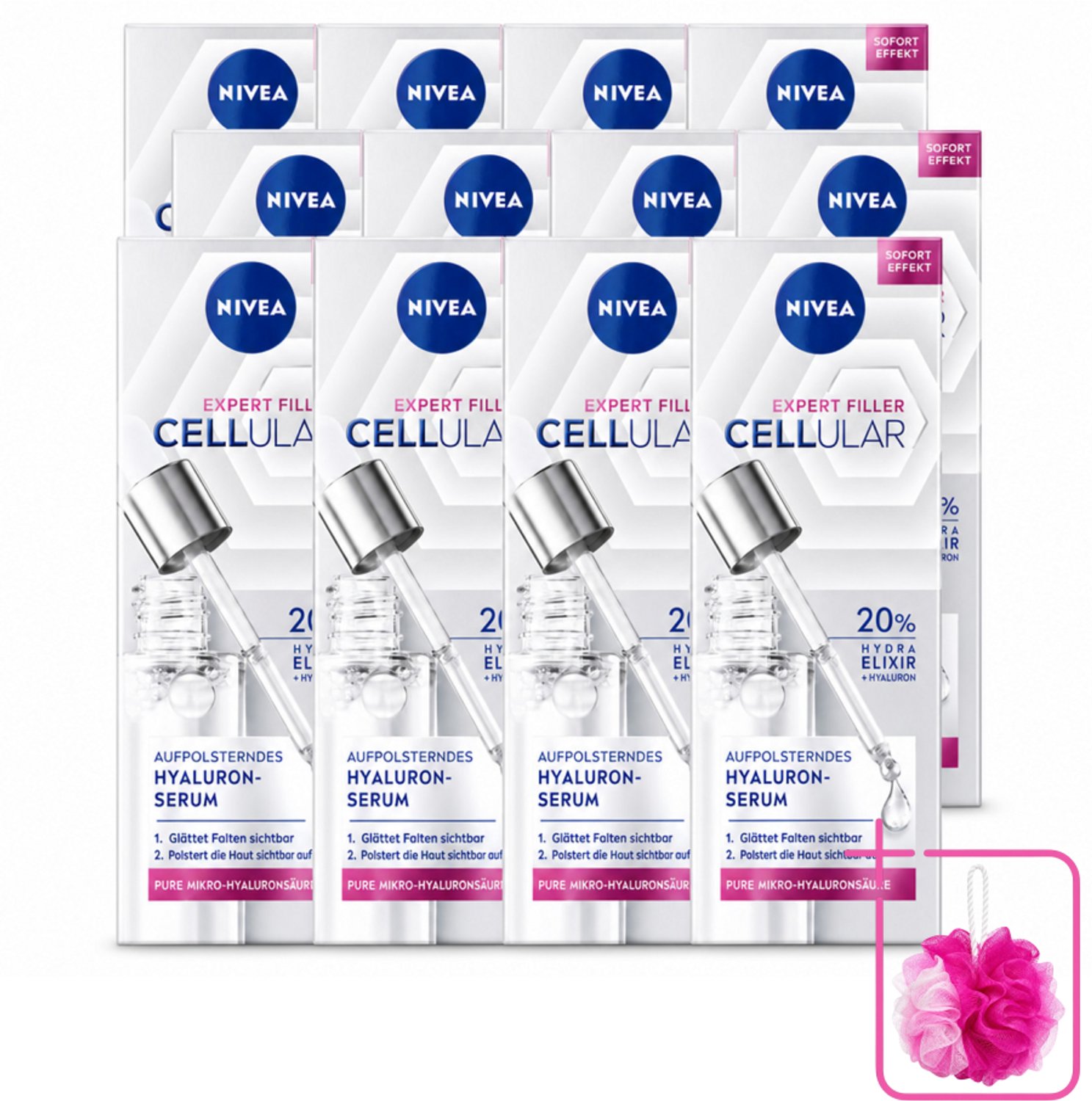 12 x Nivea - Cellular - Expert Filler Hyaluronzuur Serum - Rimpelvullend en Hydraterend - 15 ml - Bulkverpakking - Hyaluronzuur serum - Douchemop - Rimpelvulling