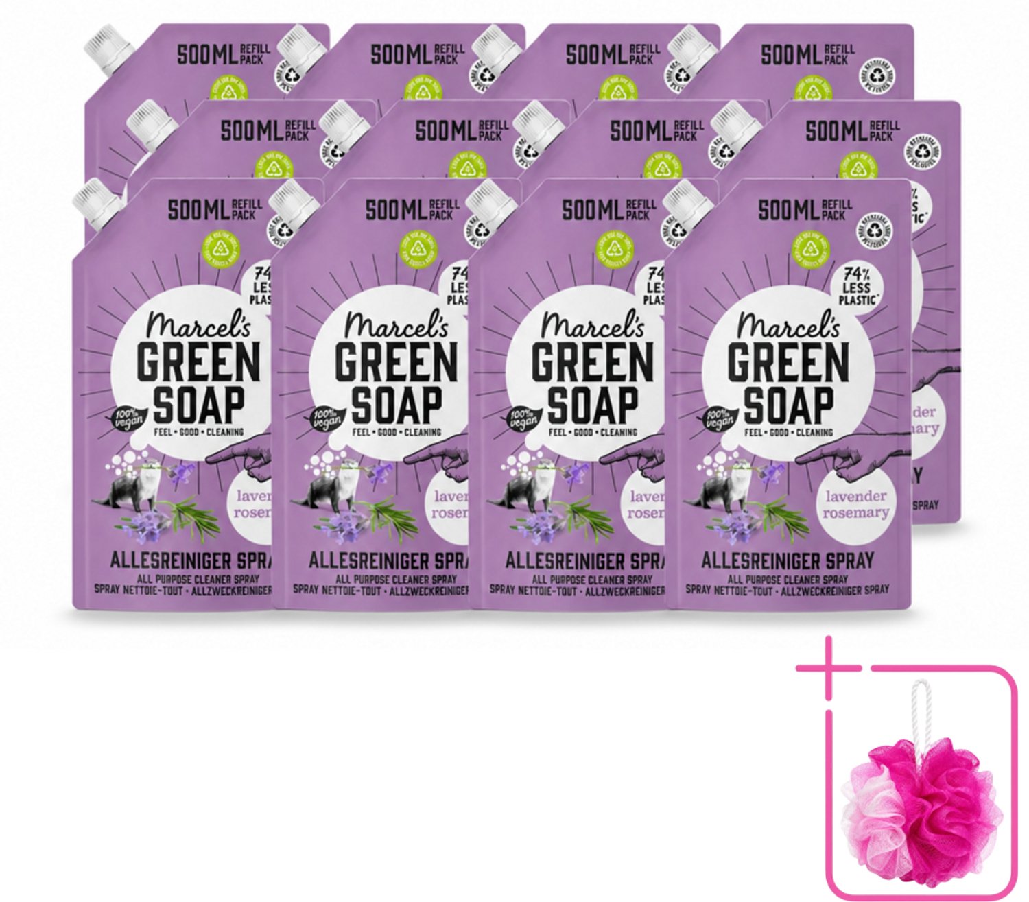 12 x Marcel's Green Soap - Allesreiniger Spray - Navulling - Lavendel & Rozemarijn - Frisse reiniging - 500 ml - Bulkverpakking - Allesreiniger - Douchemop - Natuurlijke reiniger